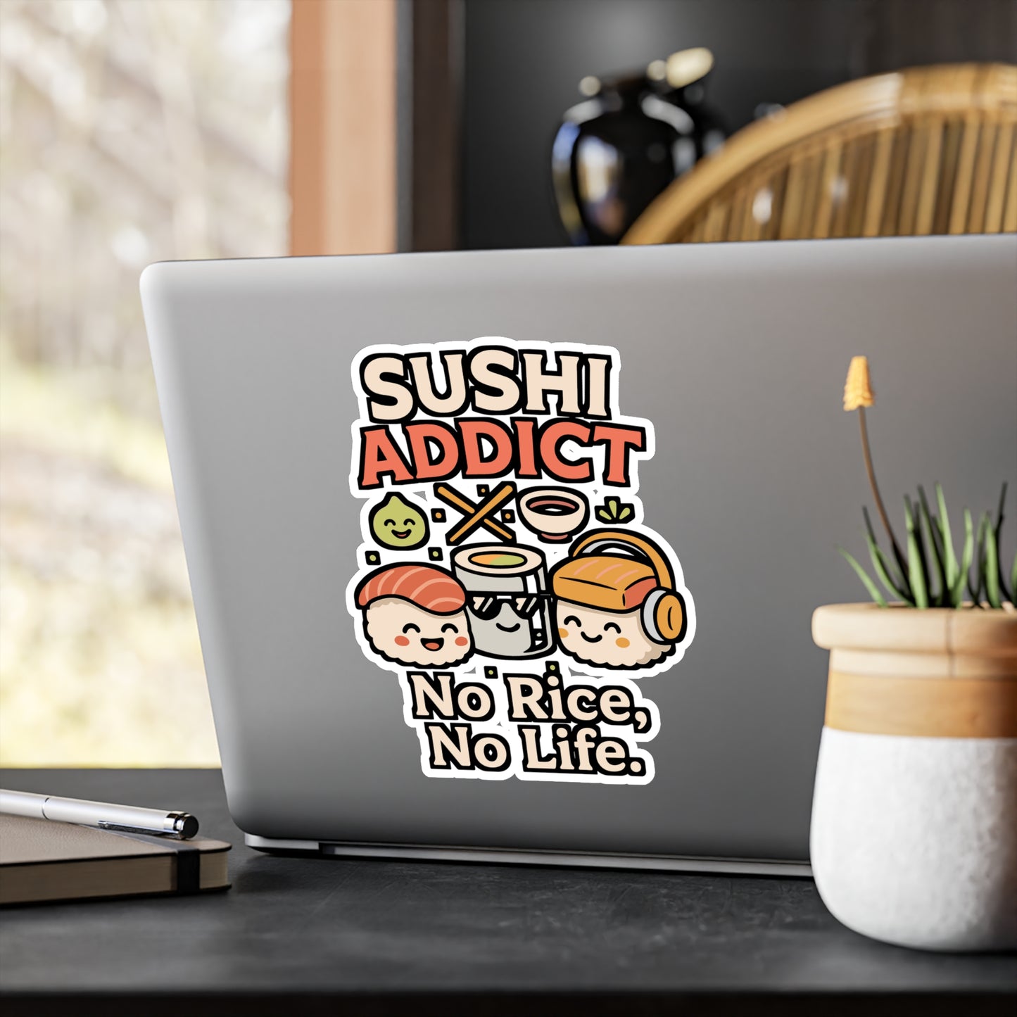 Sushi Addict – No Rice, No Life | Vinyl Sticker for Laptop or Water Bottle | Japanese Food Lover Gift