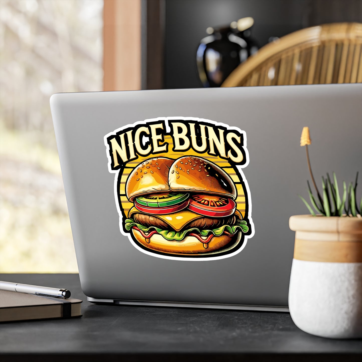 Nice Buns - Burger Sticker for Car Window Laptop Sticker. Water Bottle Sticker, Vinyl Food Decal, Grill Sticker - Burger Gift