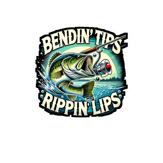 Bendin' Tips Rippin' Lips - Fishing Sticker for Laptop Sticker. Water Bottle Sticker, Vinyl Bass fishing Decal - Fishing Gift