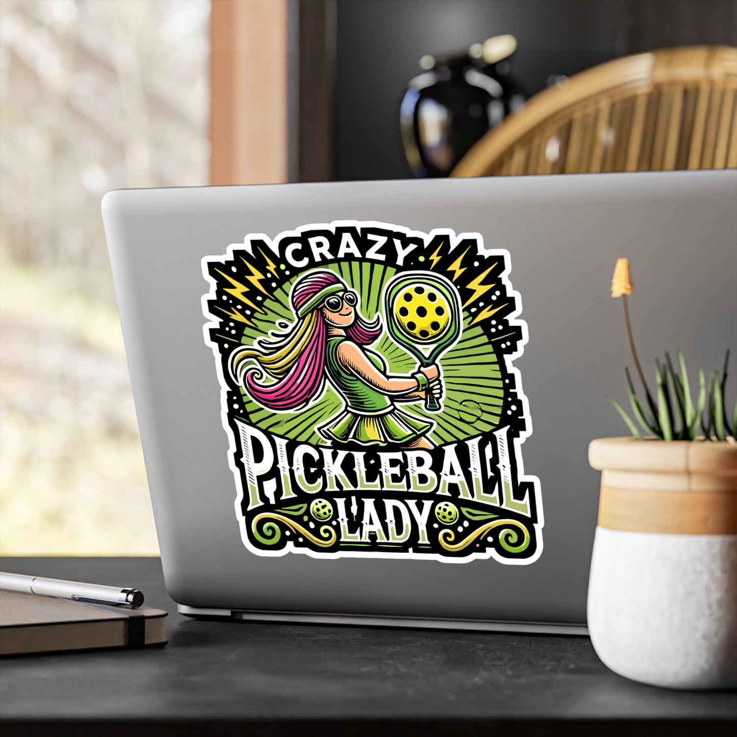 Crazy Pickleball Lady - Pickleball Sticker for Laptop Sticker. Water Bottle Sticker, Vinyl Dink Decal - Pickleball Gift