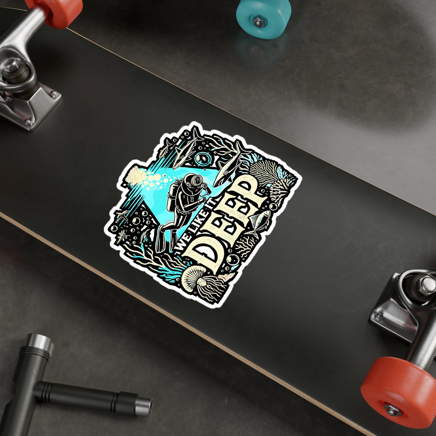 Scuba Diving – We Like It Deep – Vinyl Decal for Laptop & Water Bottle | Scuba Diver Gift & Diving Sticker