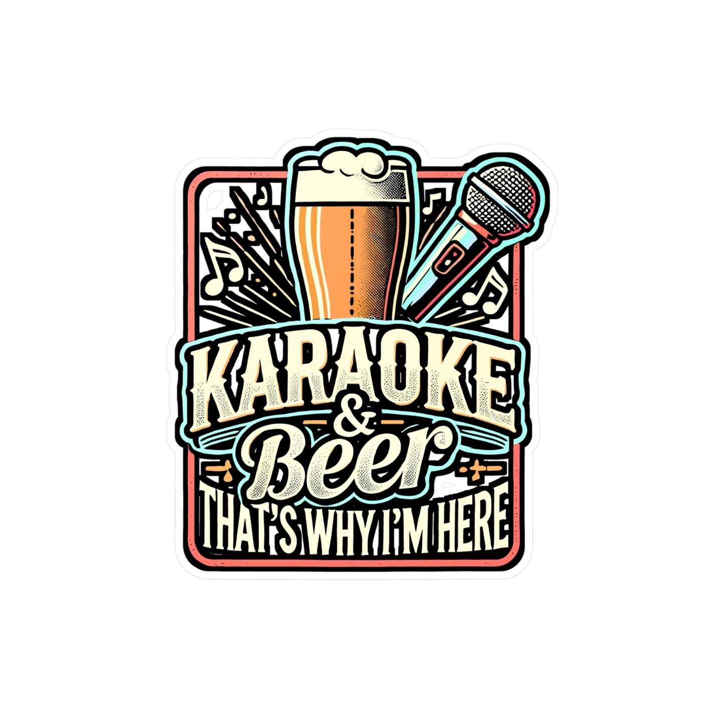 Karaoke & Beer – Vinyl Music Decal for Laptop & Water Bottle | Fun Karaoke Gift Sticker