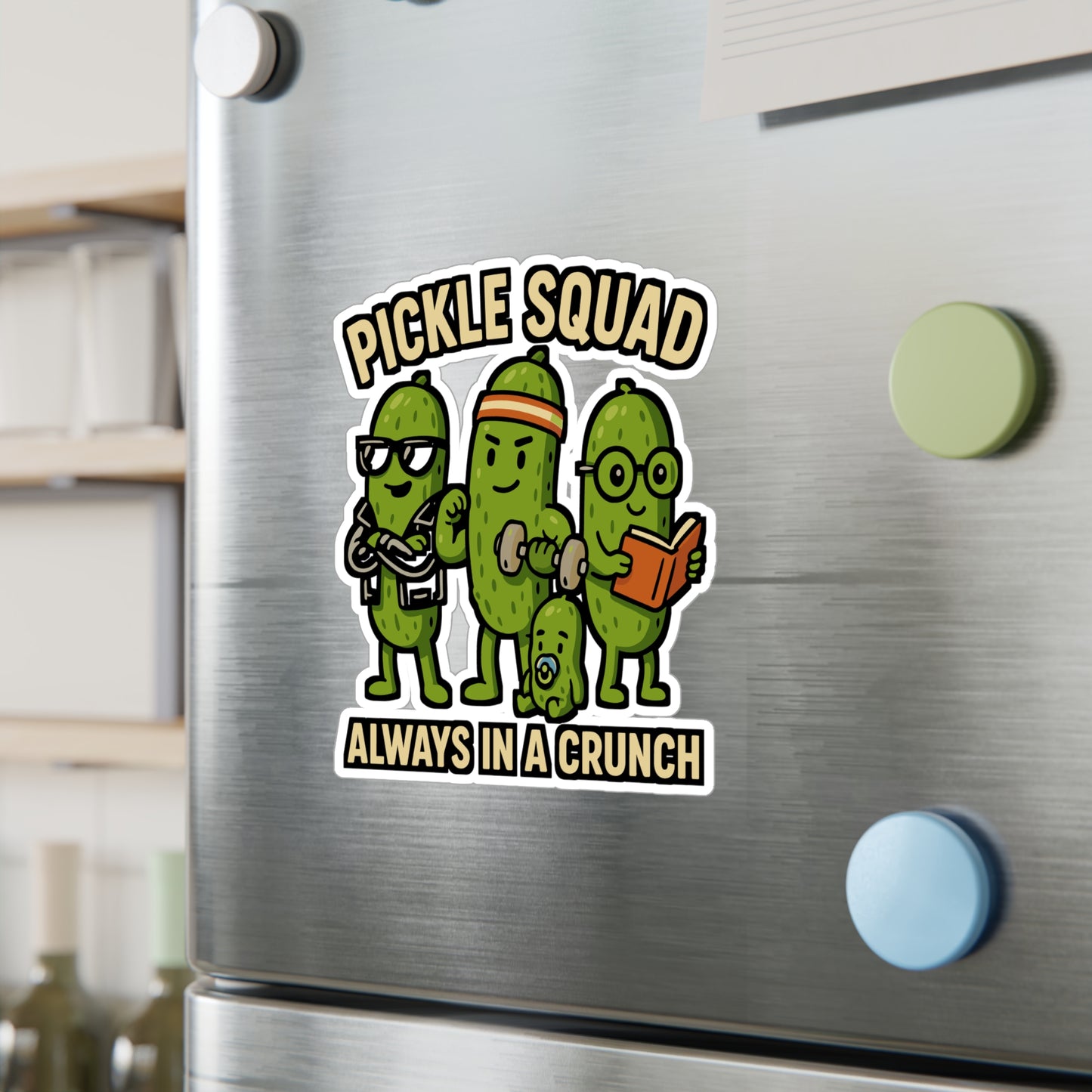 Pickle Squad – Always in a Crunch | Funny Pickle Sticker for Laptop or Water Bottle | Vinyl Cucumber Decal, Unique Food Gift