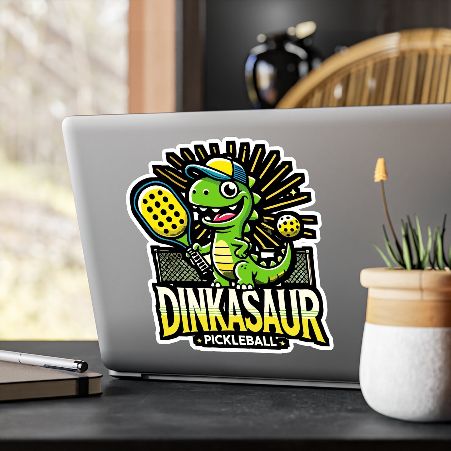 Dinkasaur - Pickleball Sticker for Car Window Laptop Sticker. Water Bottle Sticker, Vinyl Dink Decal, Cucumber Sticker - Pickleball Gift