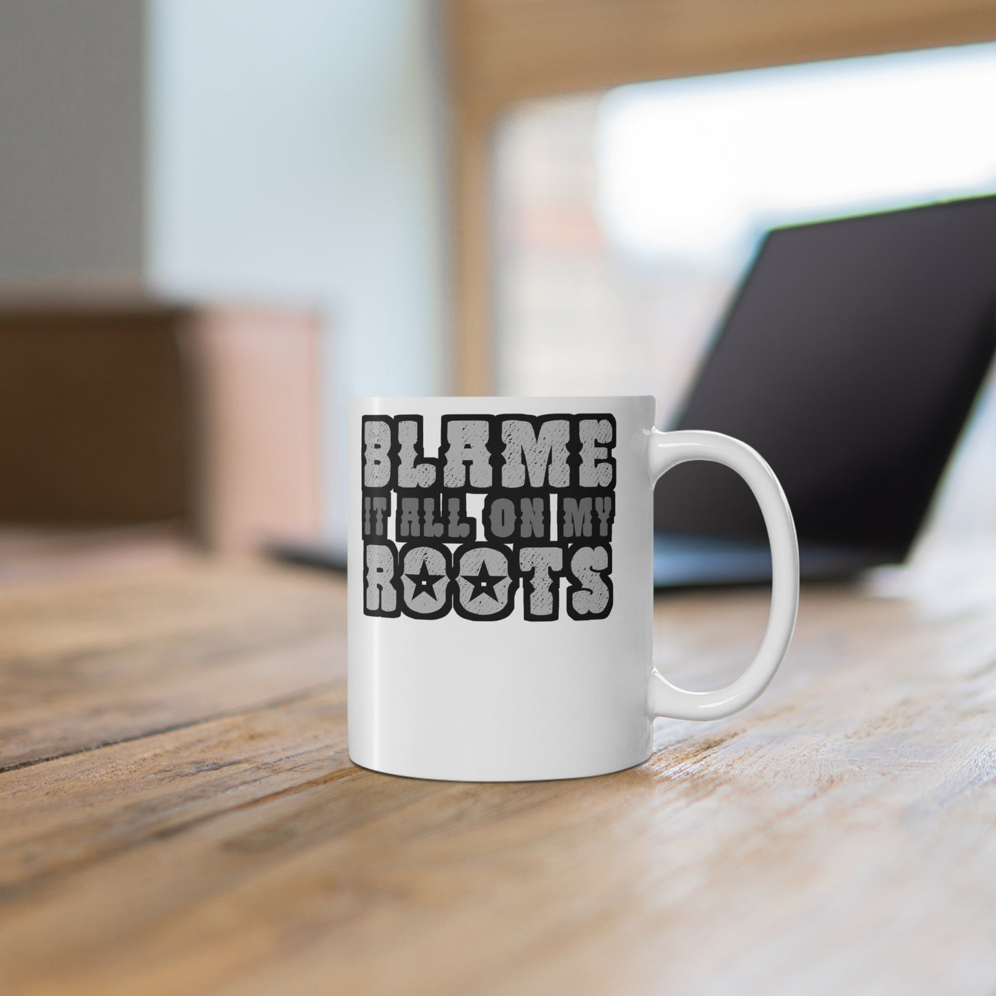 Blame It All On My Roots - Cowboy Mug for Coffee 11oz. Cowboy Cup, White ceramic, Rodeo Mug, Buck-off Tea Cup - Cowboy Gift