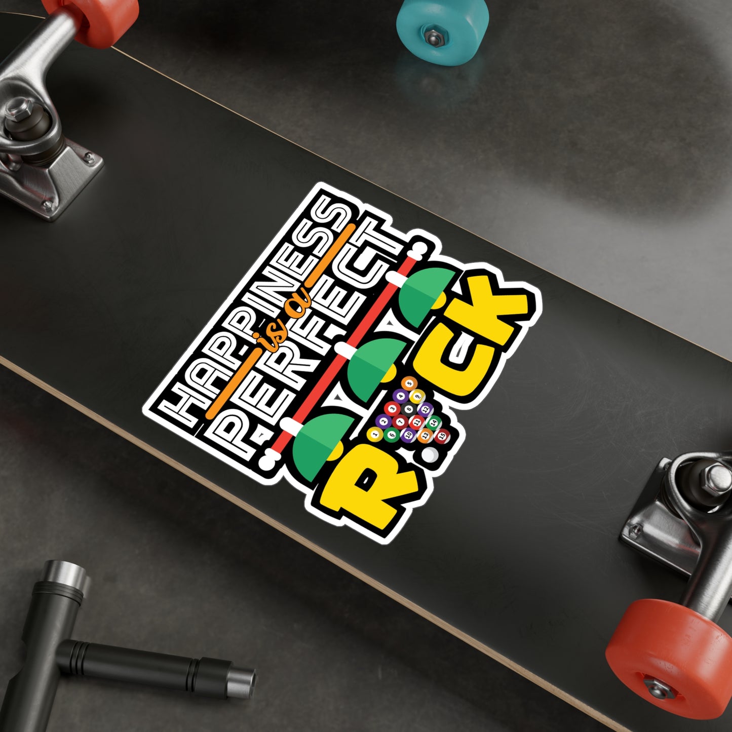 Happiness is a Perfect Rick - Billiards Sticker for Laptop Sticker. Water Bottle Sticker, Vinyl Pool Decal - Billiards Gift