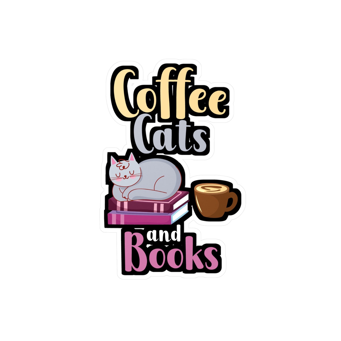 Coffee Cats Books - Coffee Sticker for Wall, Laptop, Window, Truck, Car Coffee Gift Vinyl Cats Decal Sticker