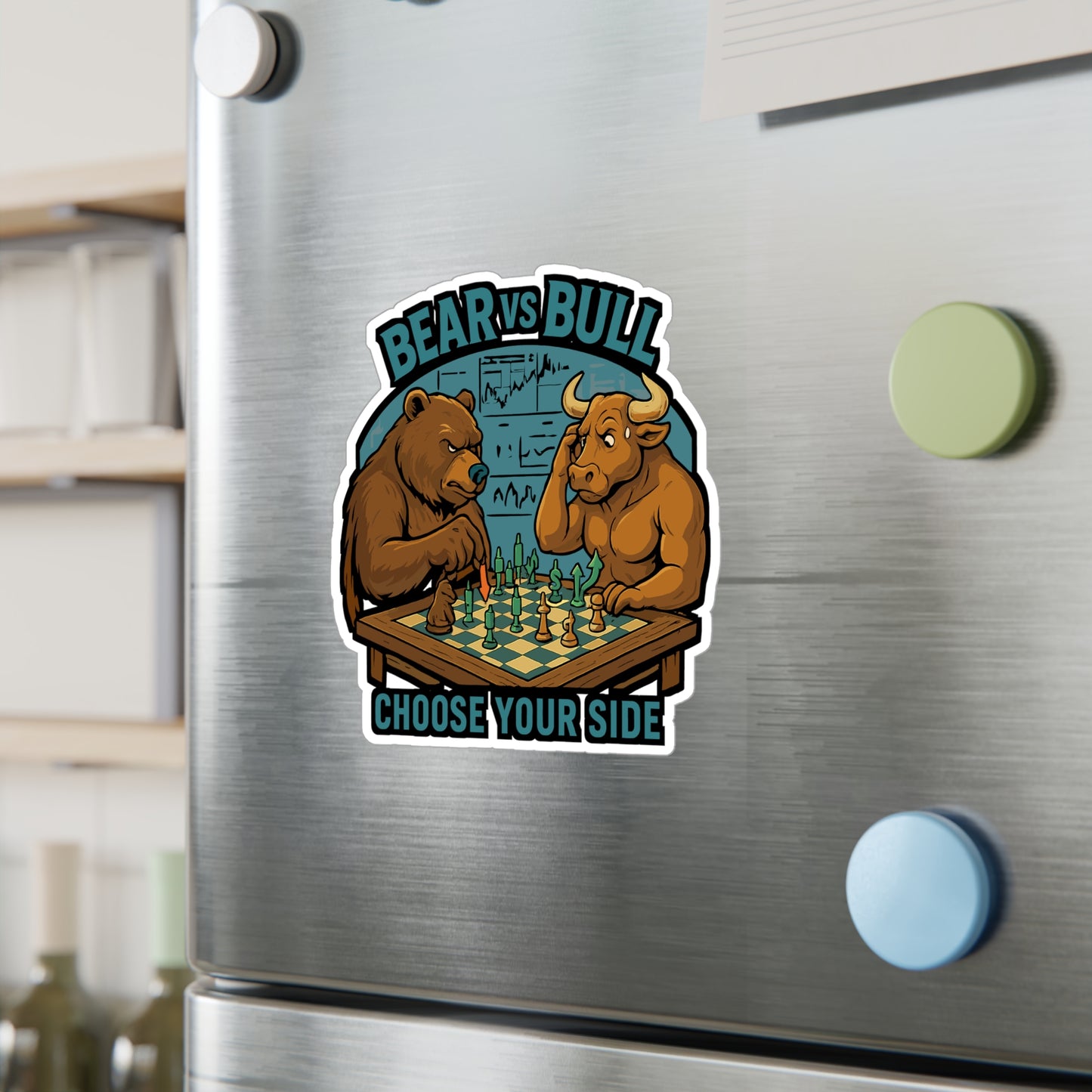 Bear Sticker – Bear Vs Bull Chess Strategy Decals for Laptop, Water Bottle, Waterproof Vinyl, Unique Gift for Investors