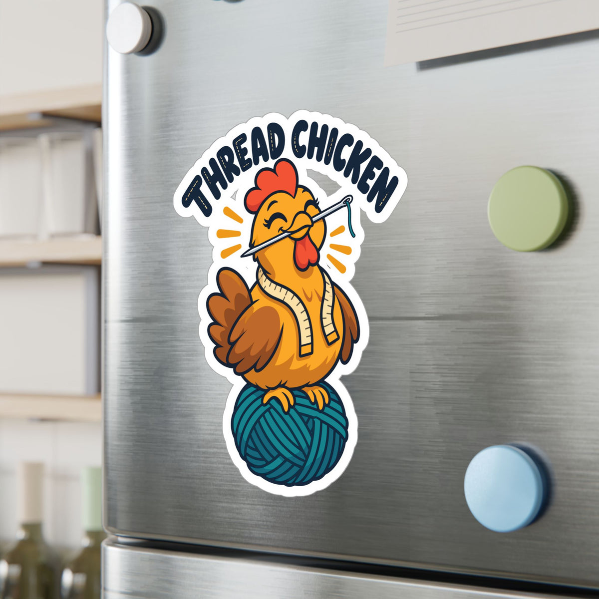 Cartoon Sticker – Thread Chicken Design with a Giggling Chicken, Fun Decals for Laptop and Water Bottle