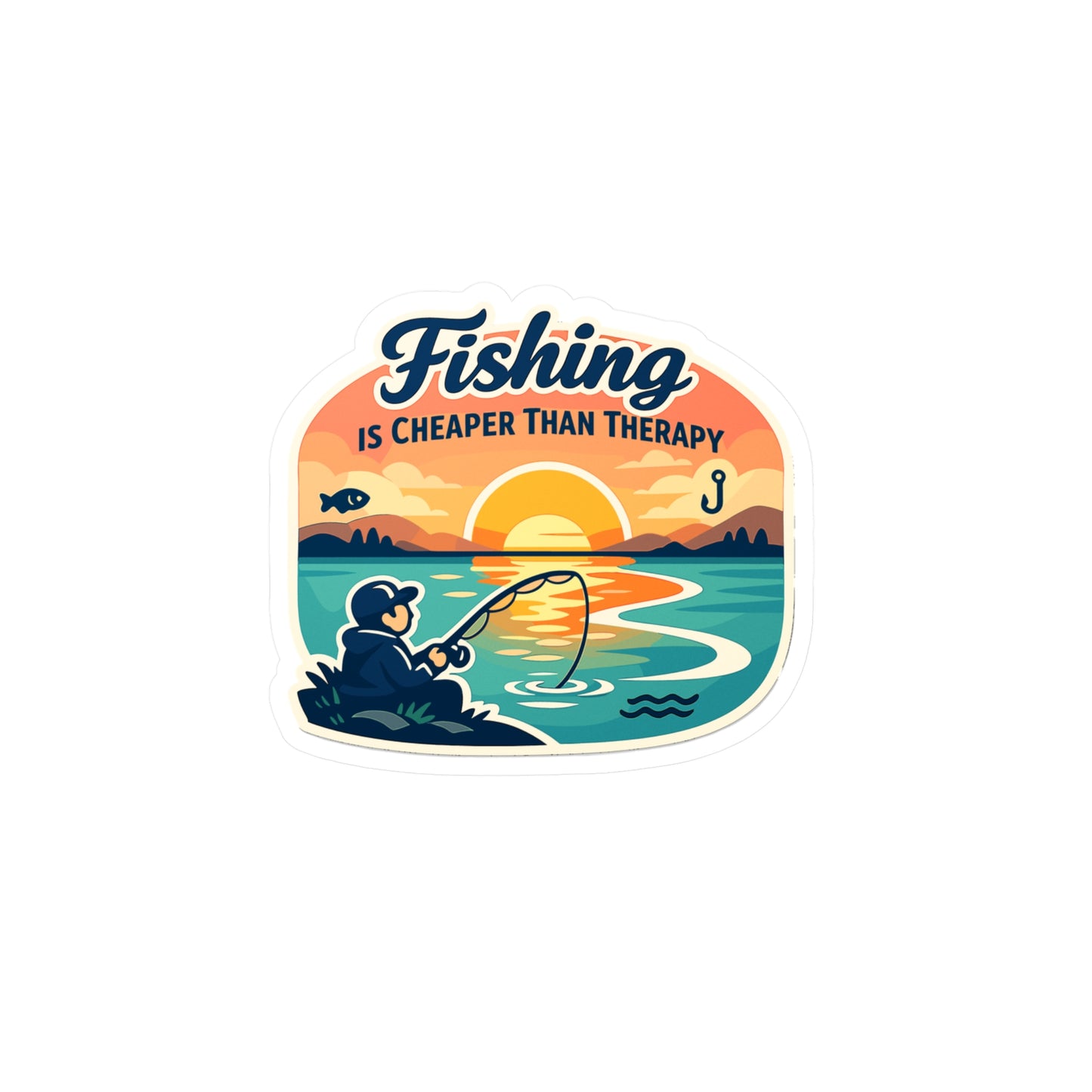 Fishing Sticker “Fishing is Cheaper Than Therapy” Funny Angling Decals Waterproof Vinyl for Laptop, Water Bottle, Lake Boating
