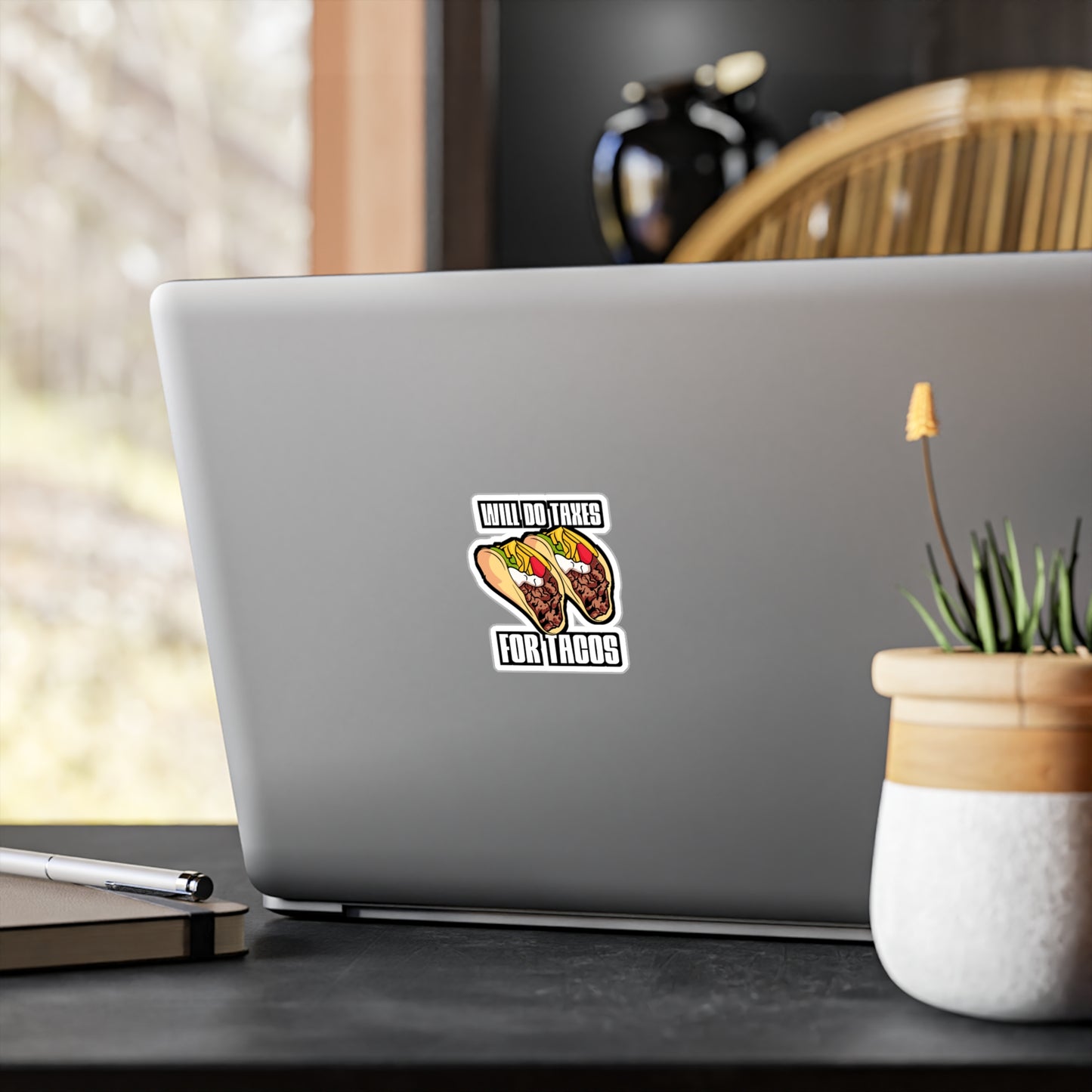 Will Do Taxes For Tacos - Accountant Sticker for Laptop Sticker. Water Bottle Sticker, Vinyl Balance Decal - Accountant Gift