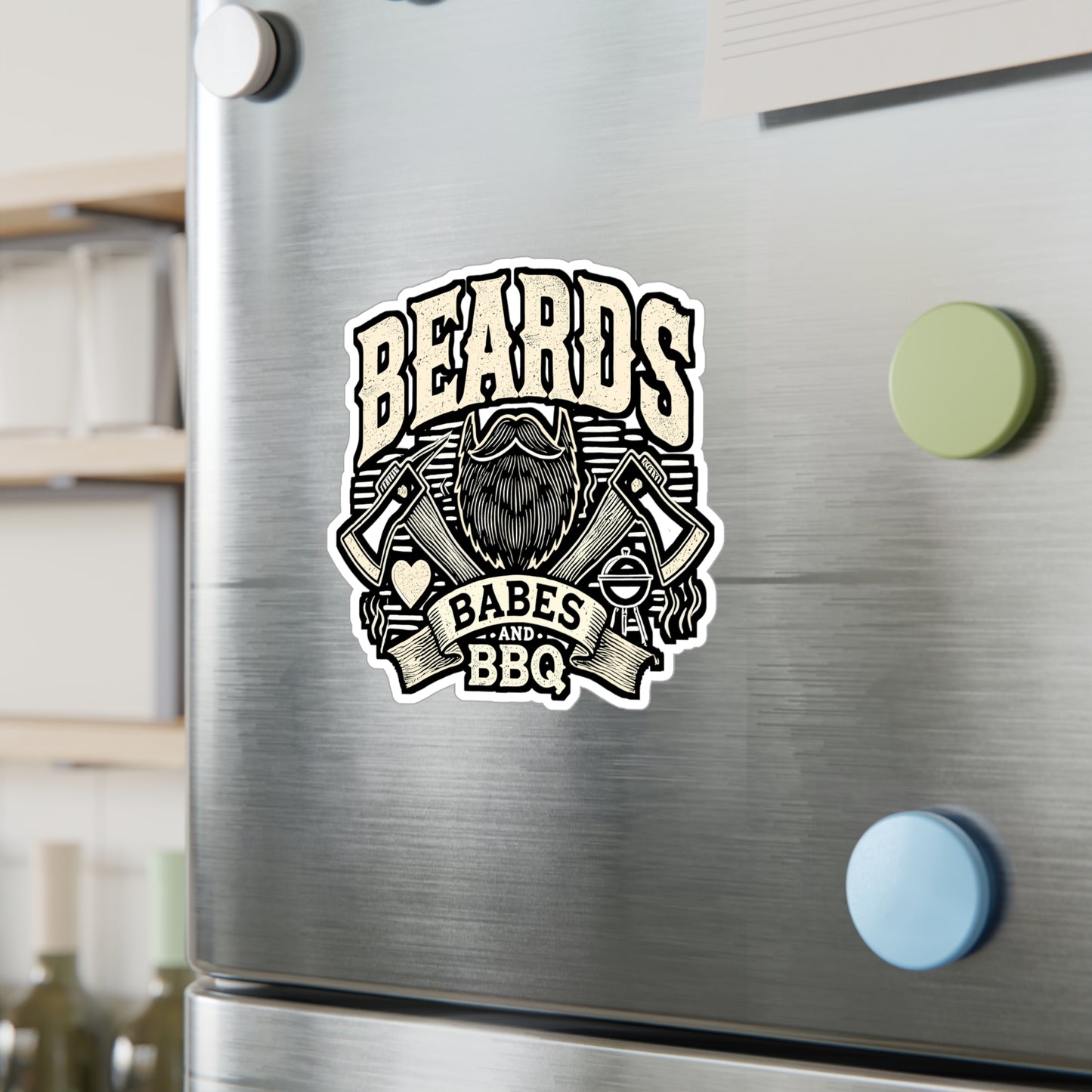 Beards, Babes & BBQ – Vinyl Decal for Car Window, Laptop & Water Bottle | BBQ Gift, Beard Lover Sticker, Beer Decal
