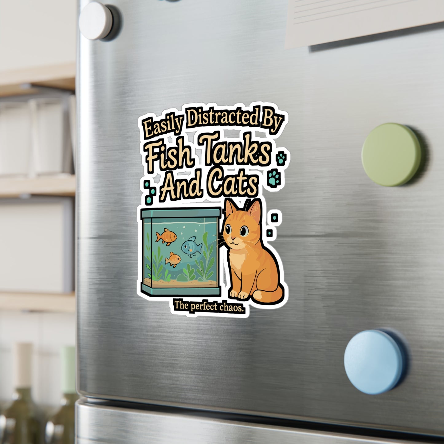 Easily Distracted by Fish Tanks and Cats – Aquarist Sticker for Laptop or Water Bottle | Vinyl Aquascaping Decal, Cat Lover Gift