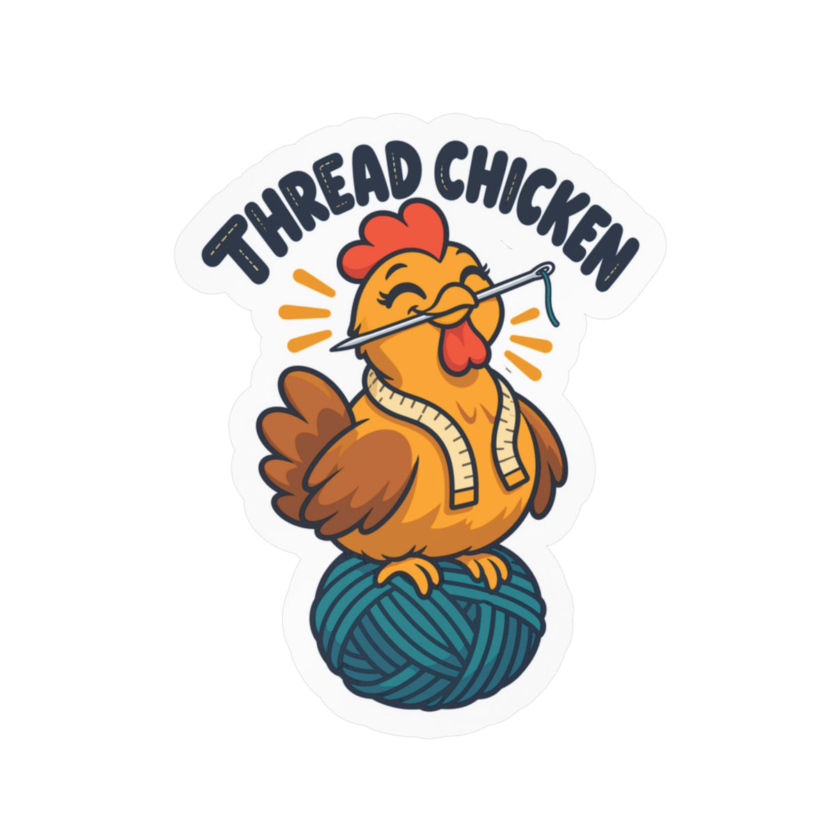 Cartoon Sticker – Thread Chicken Design with a Giggling Chicken, Fun Decals for Laptop and Water Bottle