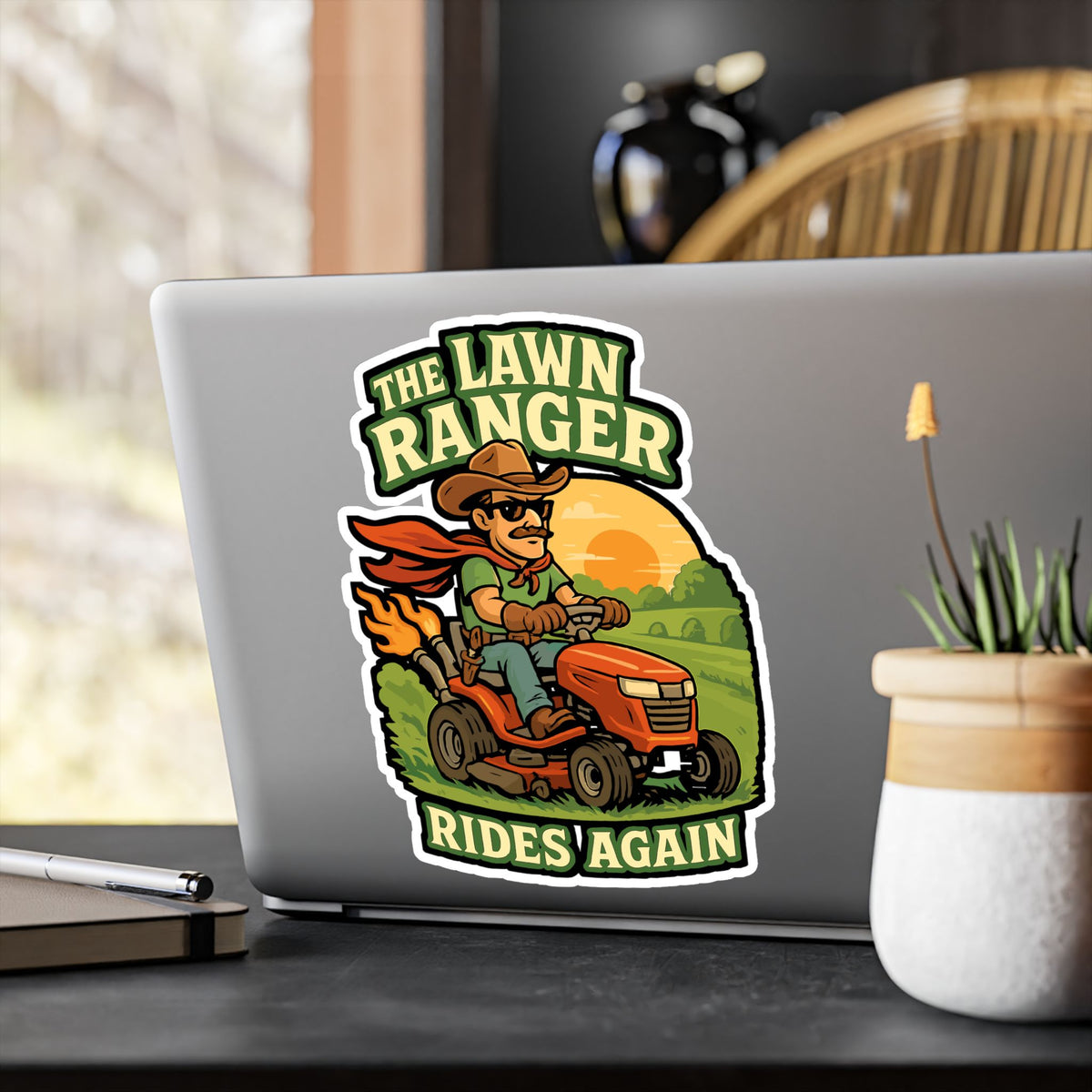 Lawn Ranger Sticker – The Lawn Ranger Rides Again Decals for Laptops & Water Bottles, Waterproof Vinyl, Gift for Landscapers & Lawn Enforcement Officer