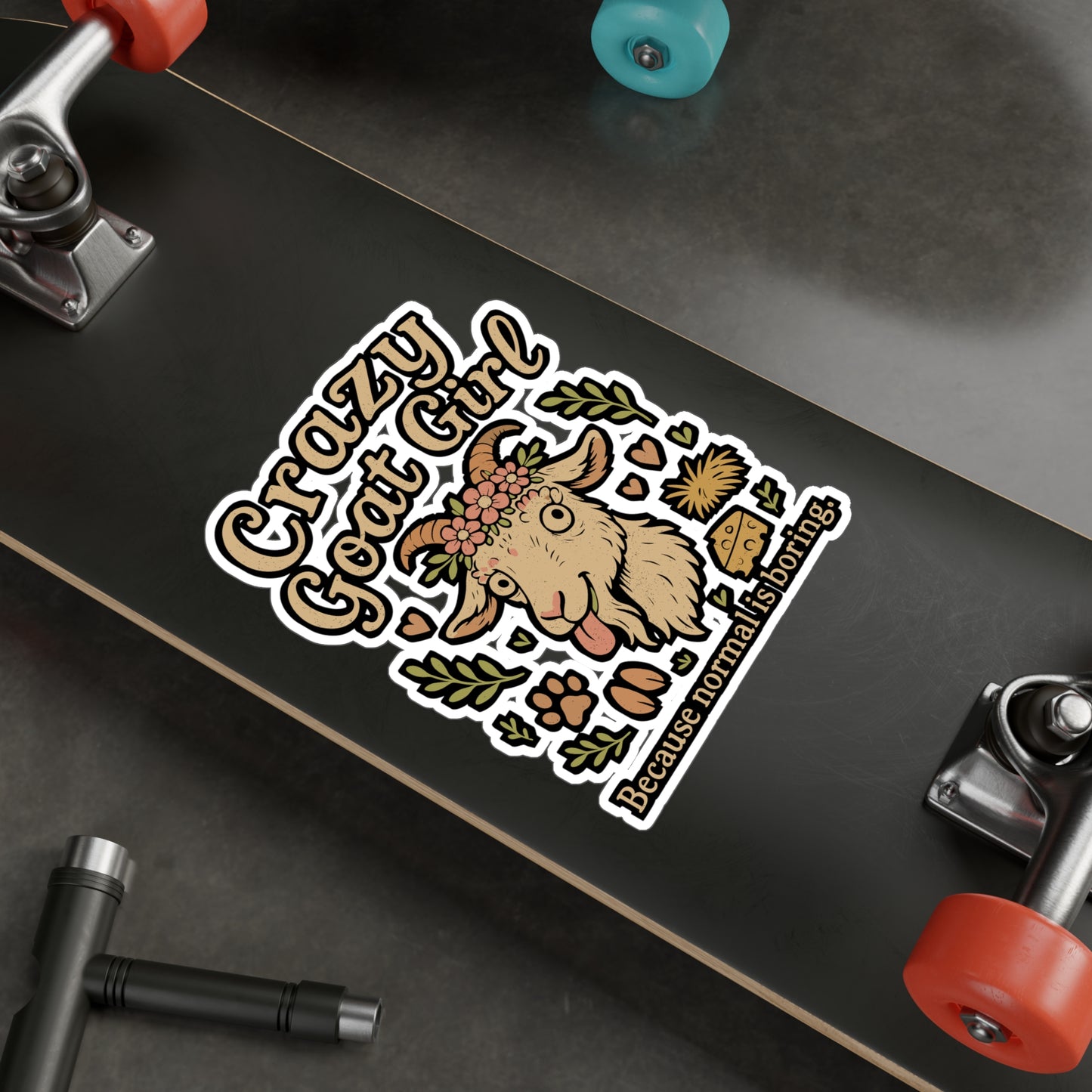 Crazy Goat Girl - Goat Sticker for Laptop, Water Bottle - Gift for Goat Lovers, Women, Girls