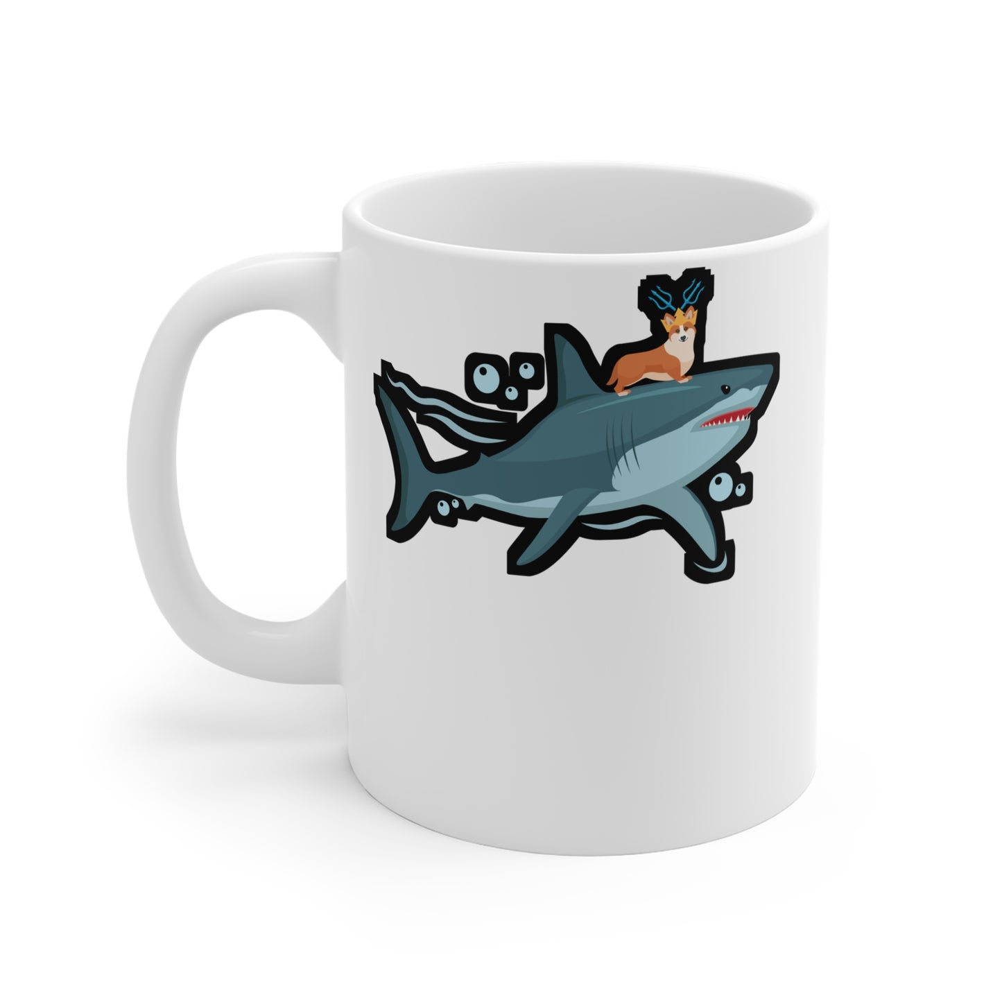 Aquadog Corgi - King of the Sea - Sharks Mug for Coffee 11oz. Sharks Cup, White ceramic, Marine Mug, Jaws Tea Cup - Sharks Gift