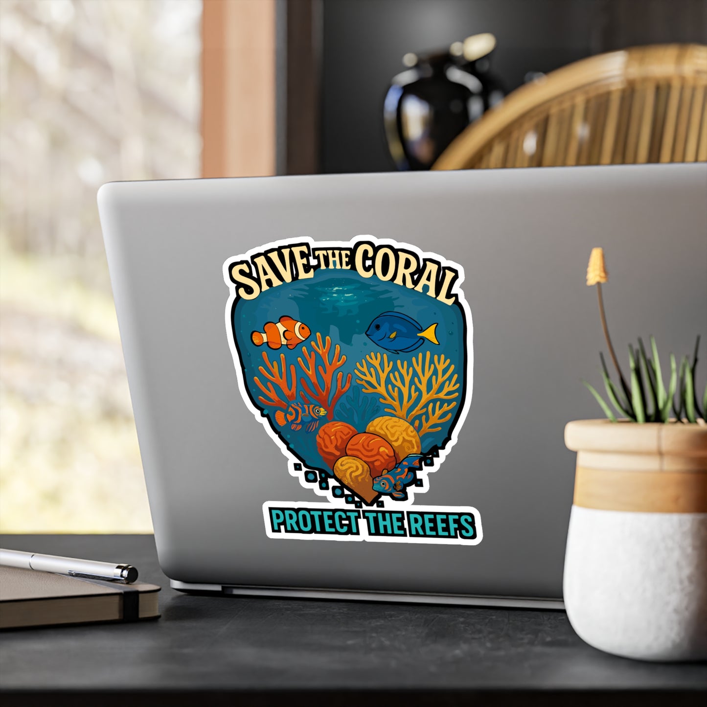 Save The Coral Protect The Reefs – Ocean Conservation Sticker for Laptop or Water Bottle | Vinyl Reef Decal, Marine Life Gift