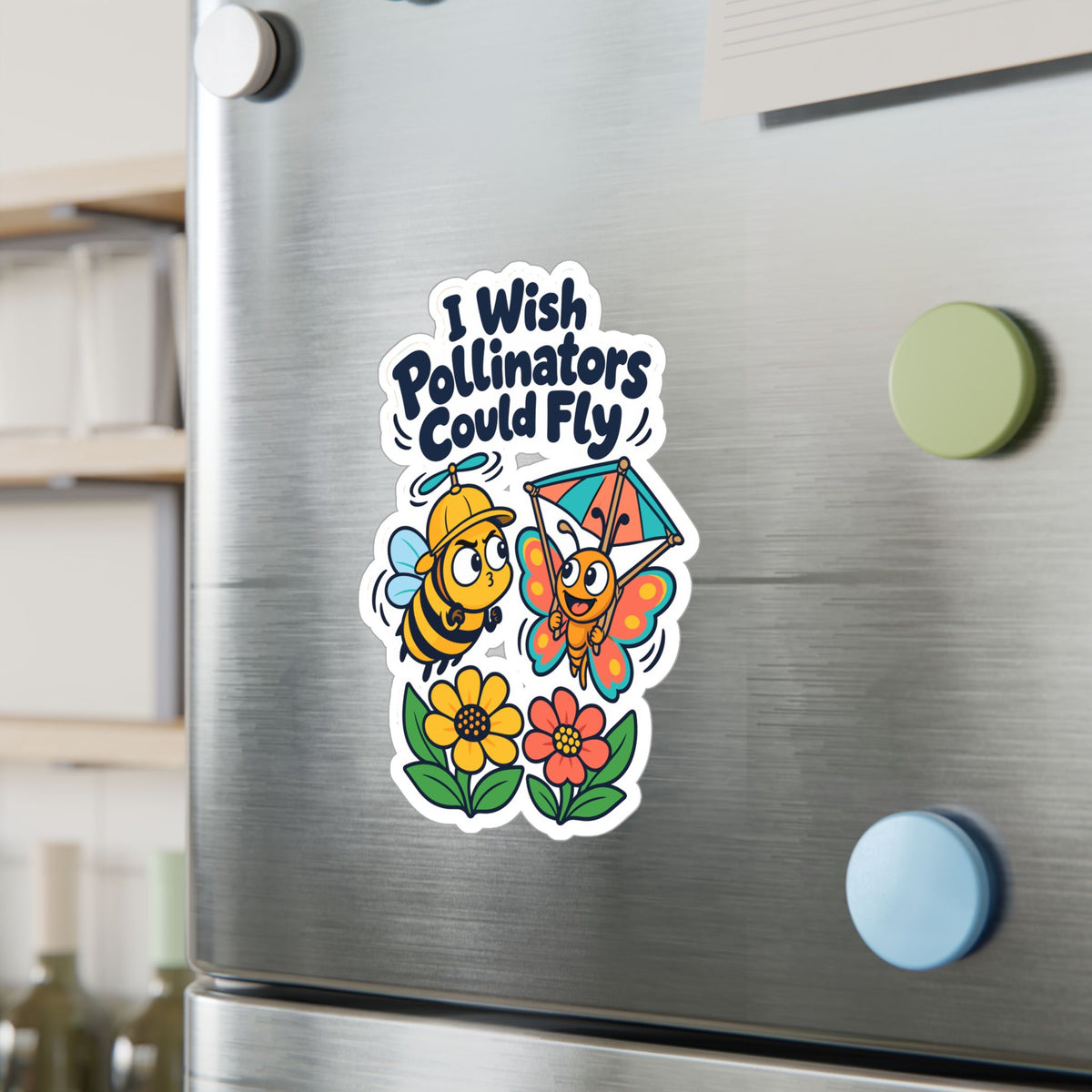 Plants Sticker - I Wish Pollinators Could Fly, Dandelion Decals for Laptop or Water Bottle, Friendship Gift for Nature Lovers