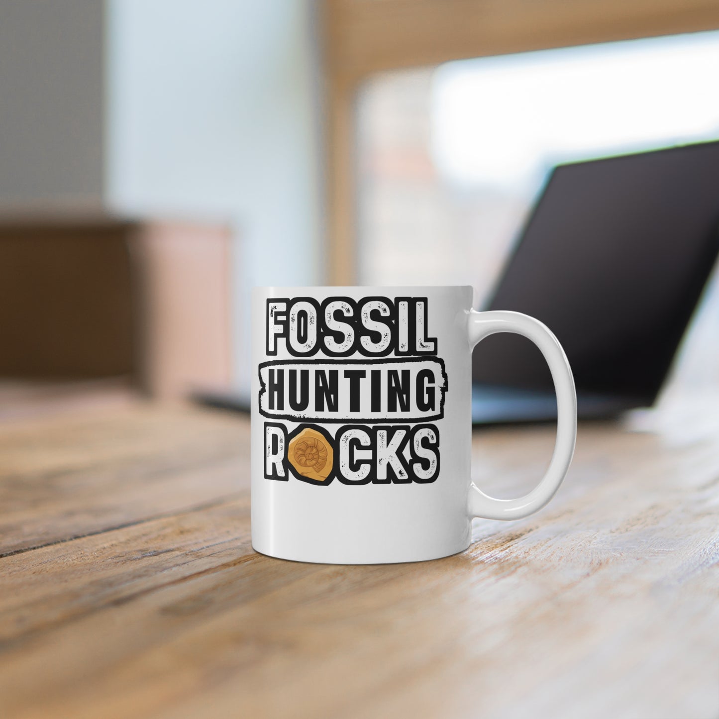 Fossil Hunting Rocks - Fossil Mug for Coffee 11oz. Fossil Cup, White ceramic, Shark-teeth Mug, Jaws Tea Cup - Fossil Gift