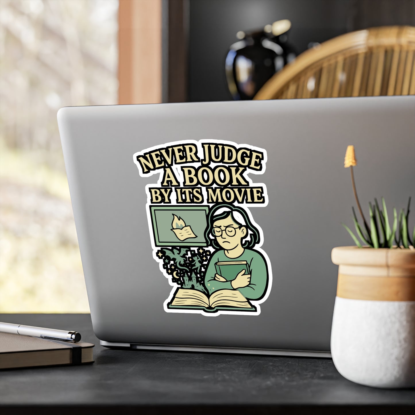 Reading Sticker – Never Judge a Book by Its Movie Vinyl Decals for Laptop, Water Bottle, Books, Literature Lovers, Waterproof Literary Accessory