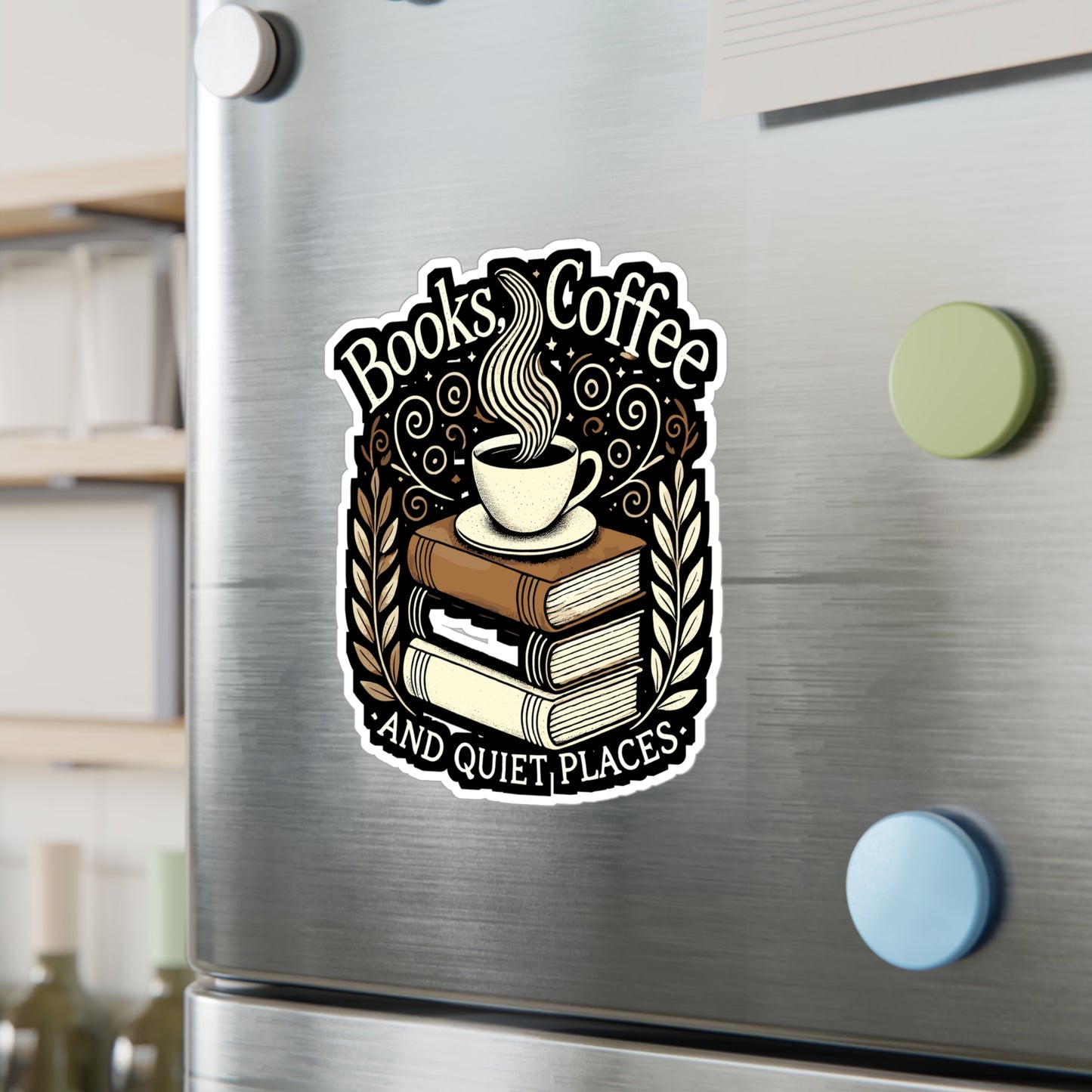 Books Coffee and Quiet Places - Cozy reading Sticker for Laptop Sticker. Water Bottle Sticker, Vinyl Book Decal - Cozy reading Gift