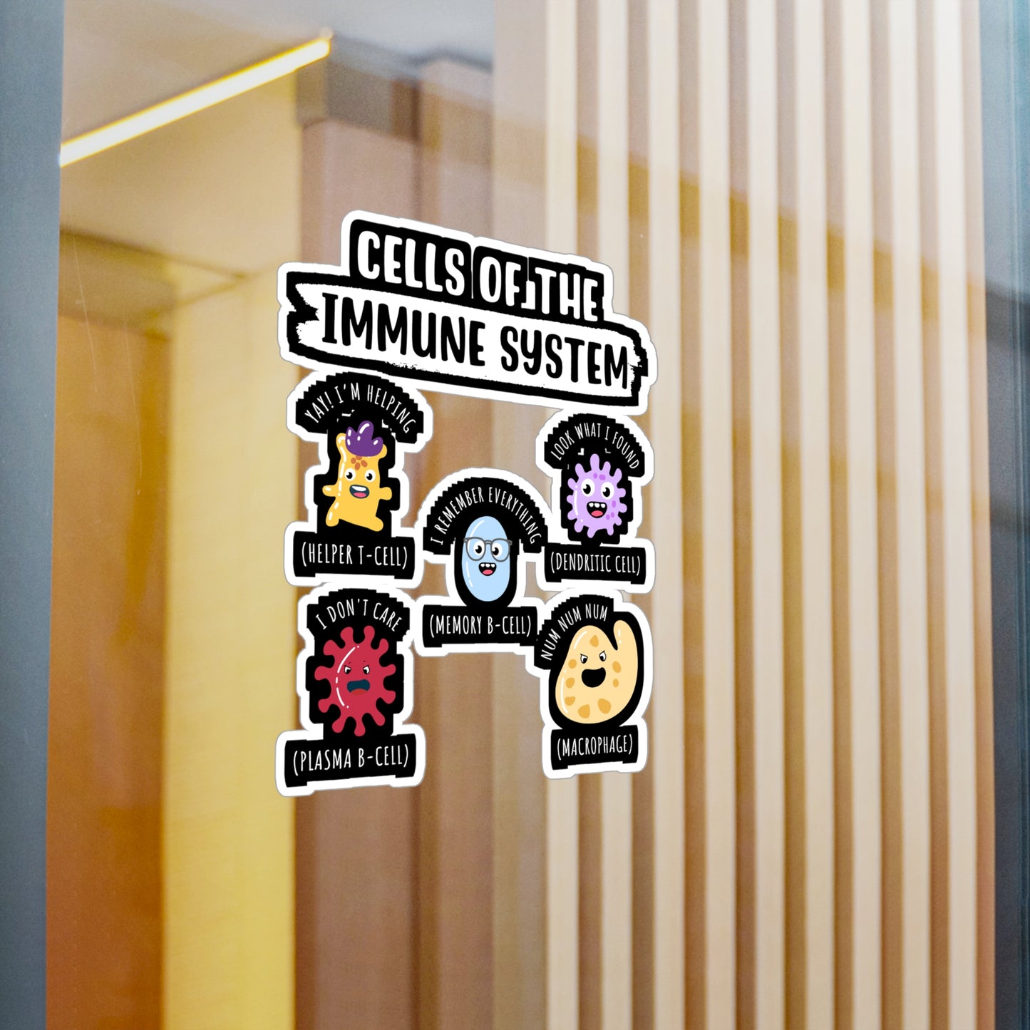 Cells Of The Immune System - Biology Sticker for Laptop Sticker. Water Bottle Sticker, Vinyl Physicist Decal - Biology Gift