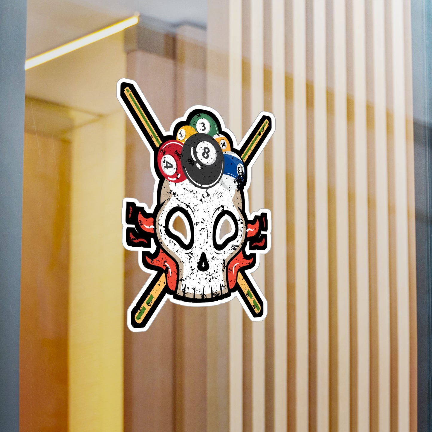 Skull with Biilierd Balls - Billiards Sticker for Laptop Sticker. Water Bottle Sticker, Vinyl Pool Decal - Billiards Gift