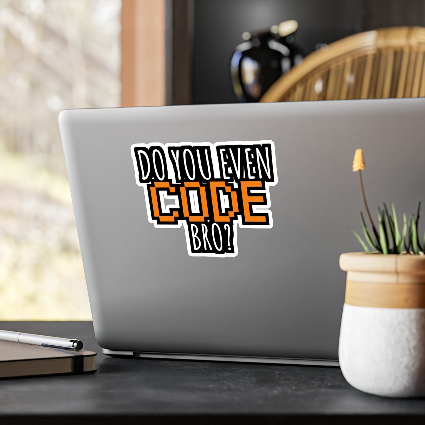 Coding Do you even code bro orange - Developer Sticker for Wall, Laptop, Window, Truck, Car Developer Gift Vinyl Software developer Decal Sticker