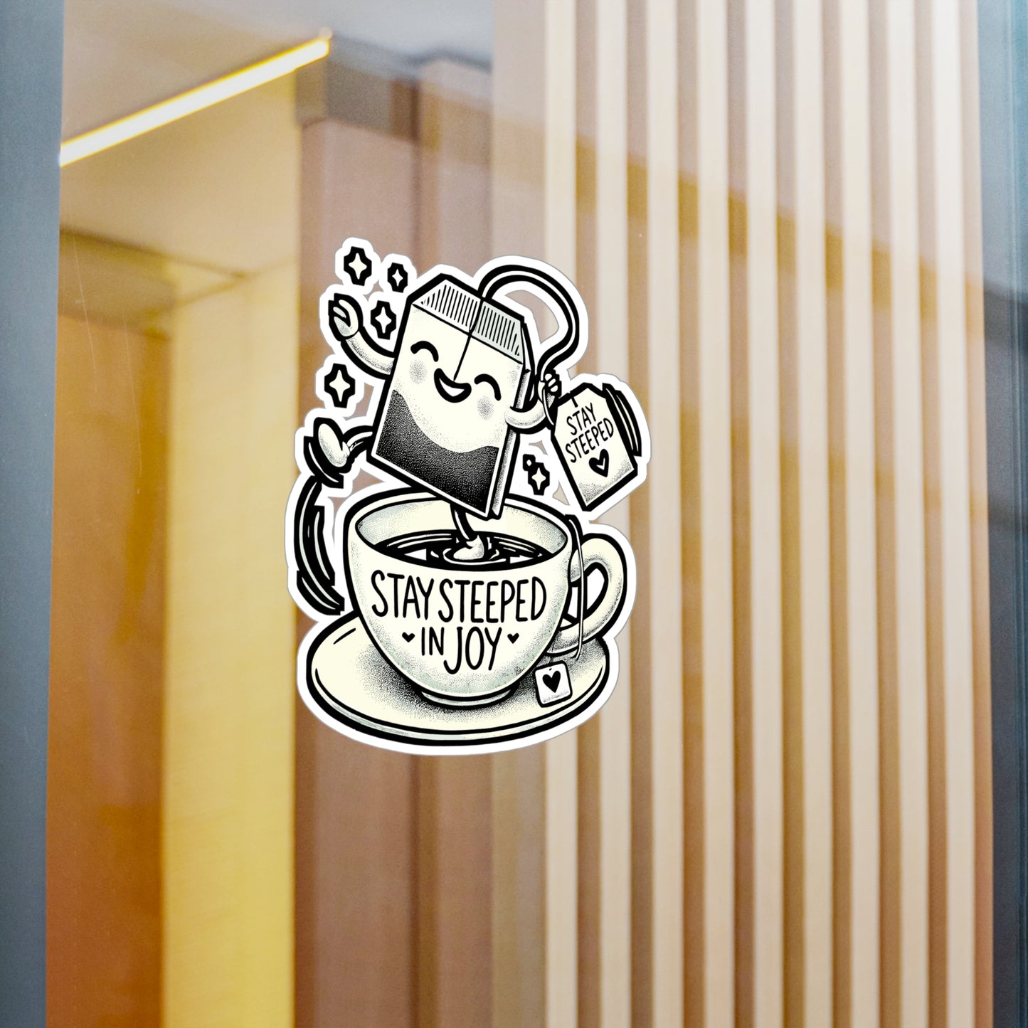 Stay Steeped in Joy – Tea Pun Sticker for Laptop, Water Bottle & Tea Lover Gifts