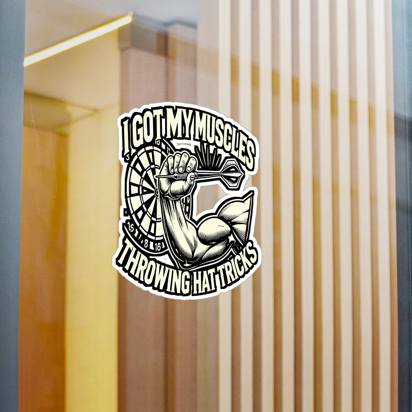 I Got These Muscles Throwing Hat Tricks – Dart Vinyl Decal for Laptop & Water Bottle | Funny Dartboard Gift for Dart Lovers