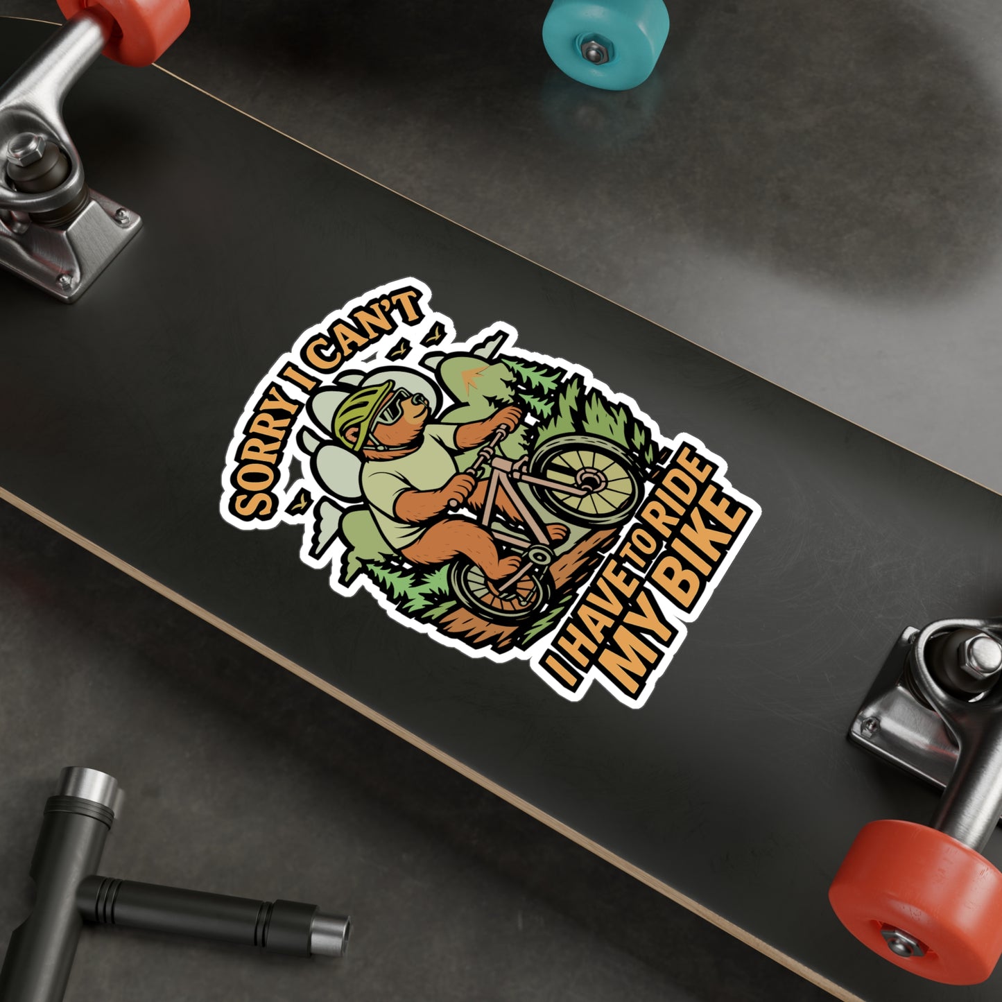 Sorry I Can’t I Have to Ride My Bike – Cycling Sticker for Laptop, Water Bottle & Helmet | Vinyl Bear Decal | Funny Biker Gift