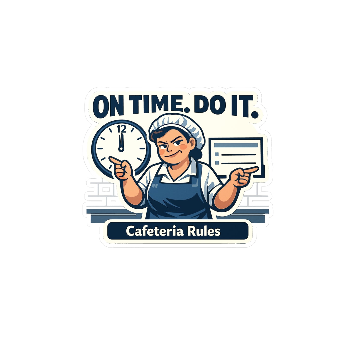 Lunch Lady Sticker On Time. Do It. Funny School Canteen Staff Waterproof Vinyl sticker Decals for Laptop, Water Bottle
