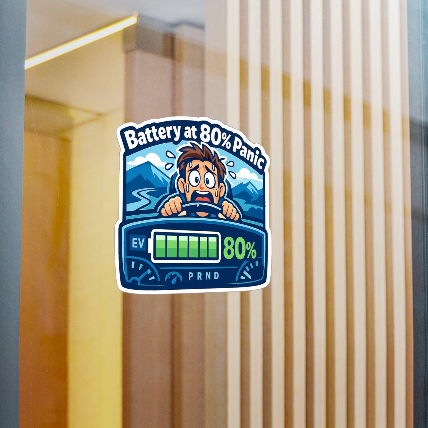 Electric Car Sticker 'Battery at 80% Panic' Funny Electric Vehicle Decals, Waterproof Vinyl for Laptop, Water Bottle, Rechargeable Battery Humor