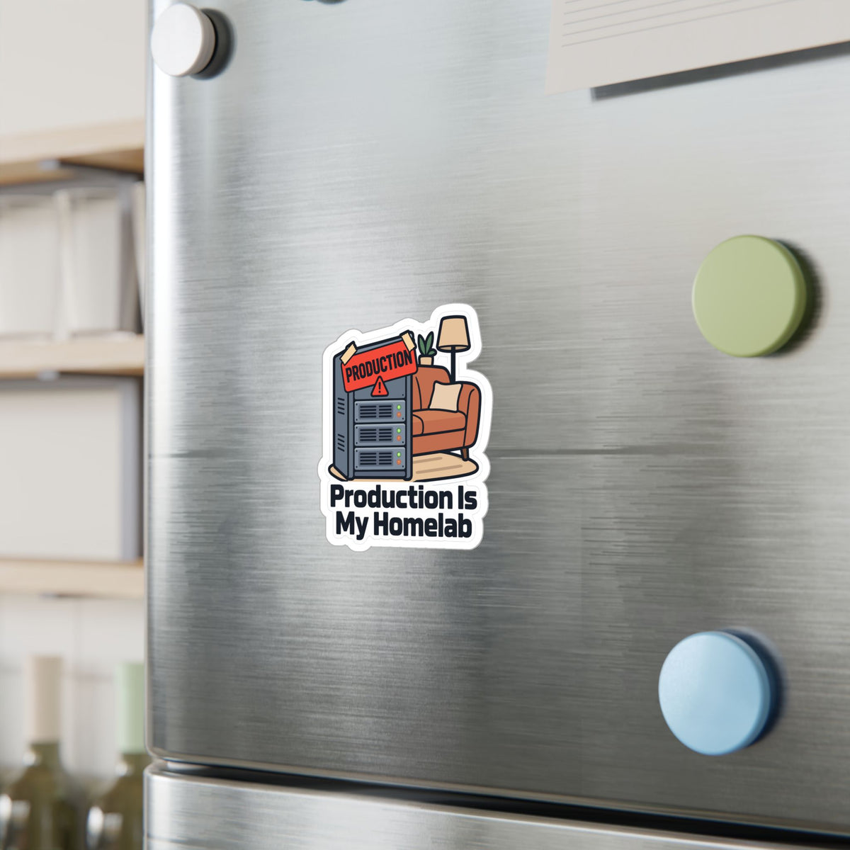 Tech Sticker – Production Is My Homelab, Reboot Button Bandage Design Decals for Laptop and Water Bottle