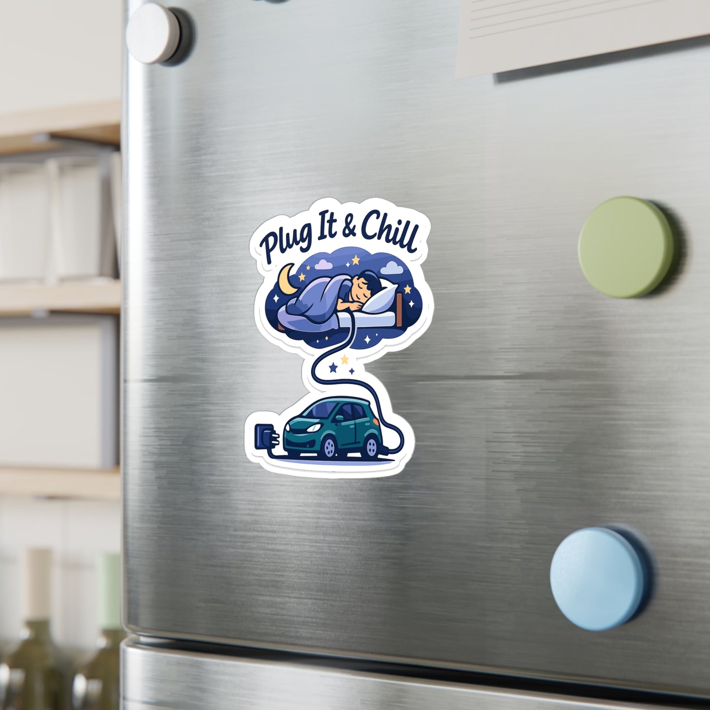 Electric Car Sticker Plug It & Chill – Waterproof Vinyl Decals for Electric Vehicle, Rechargeable Battery, Laptop or Water Bottle