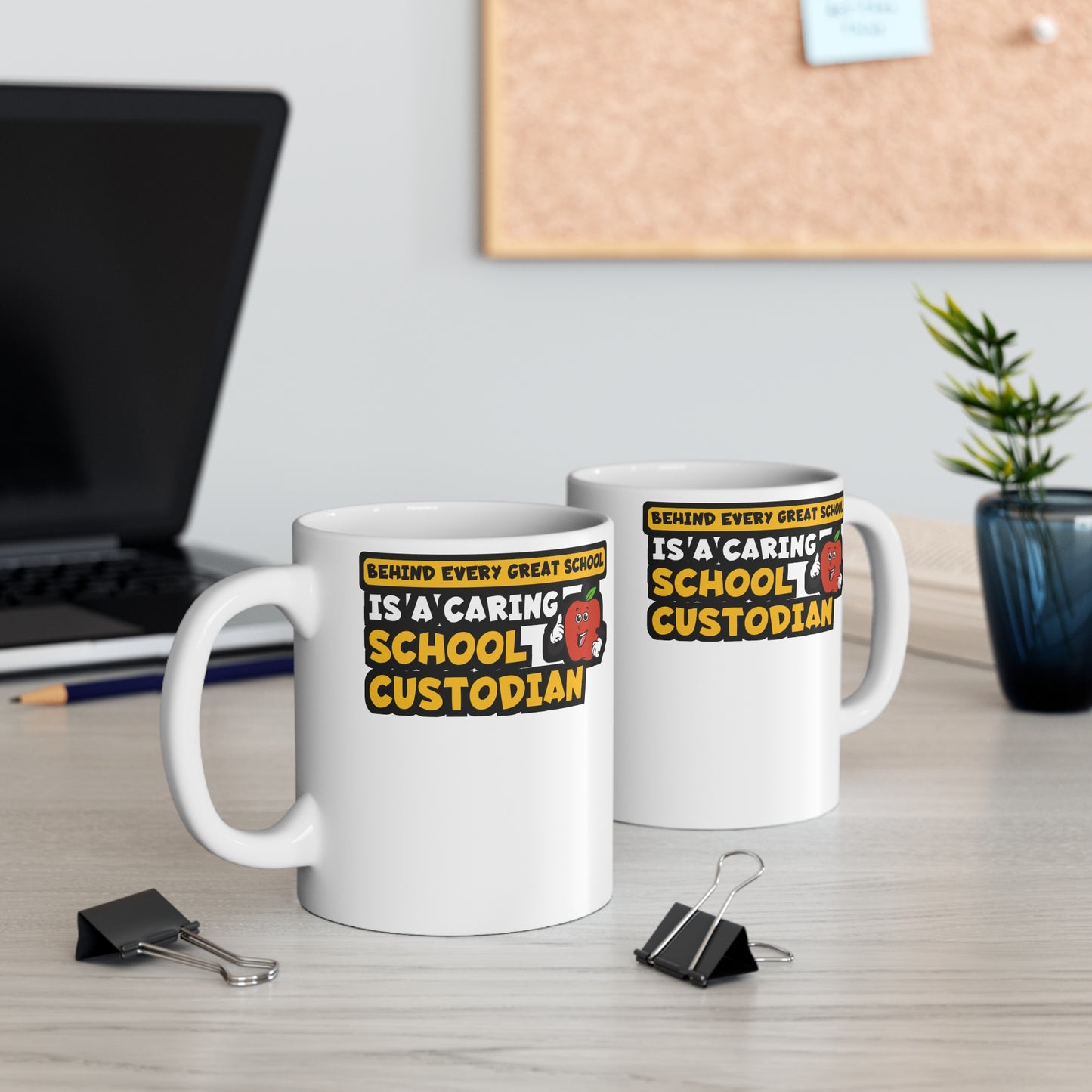 Behind Every Great School is a Caring School Custodian - School-counselor Mug for Coffee 11oz. School-counselor Cup, White ceramic, Counselor Mug - School-counselor Gift