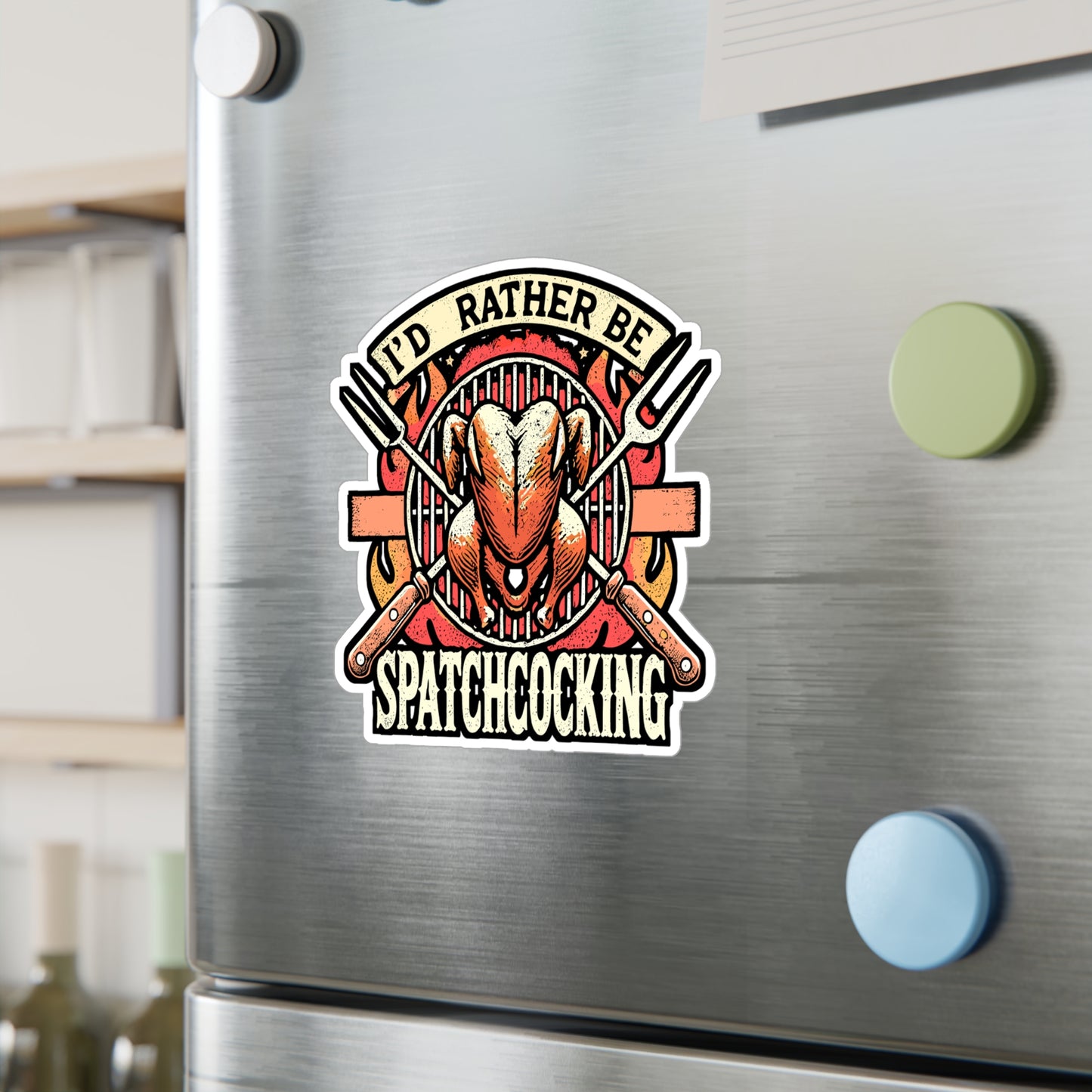 I'd Rather Be Spatchcocking – BBQ Sticker for Laptop or Water Bottle | Vinyl Smoker Decal | BBQ Gift for Grill Enthusiasts