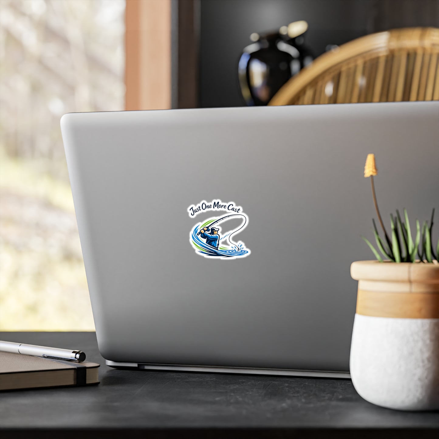 Fishing Sticker Just One More Cast – Waterproof Vinyl Decals for Laptop, Water Bottle, Angling Lake Boating Lovers