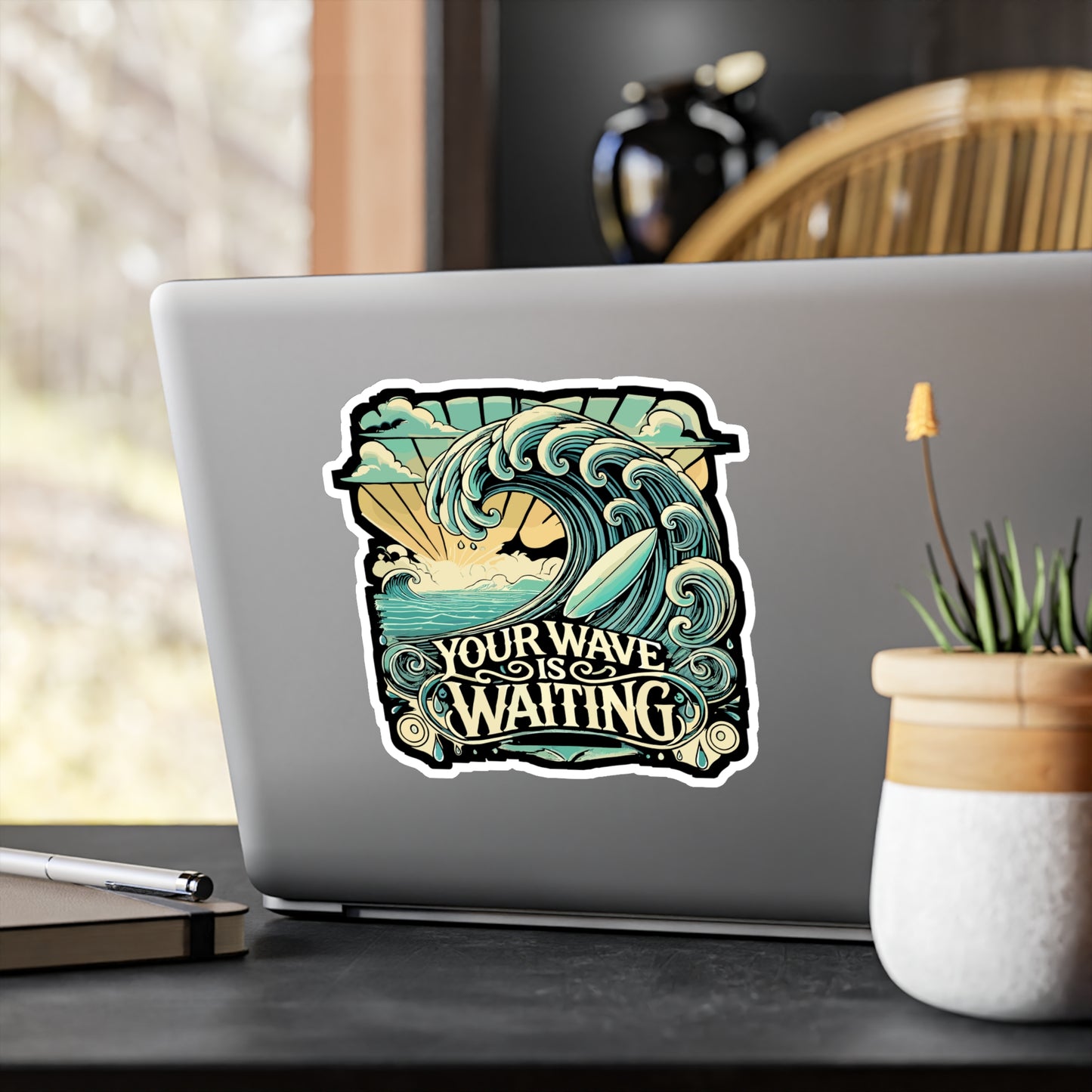 Your Wave Is Waiting - Surf Sticker for Car Window Laptop Sticker. Water Bottle Sticker, Vinyl Ocean Decal, Surfing Sticker - Surf Gift