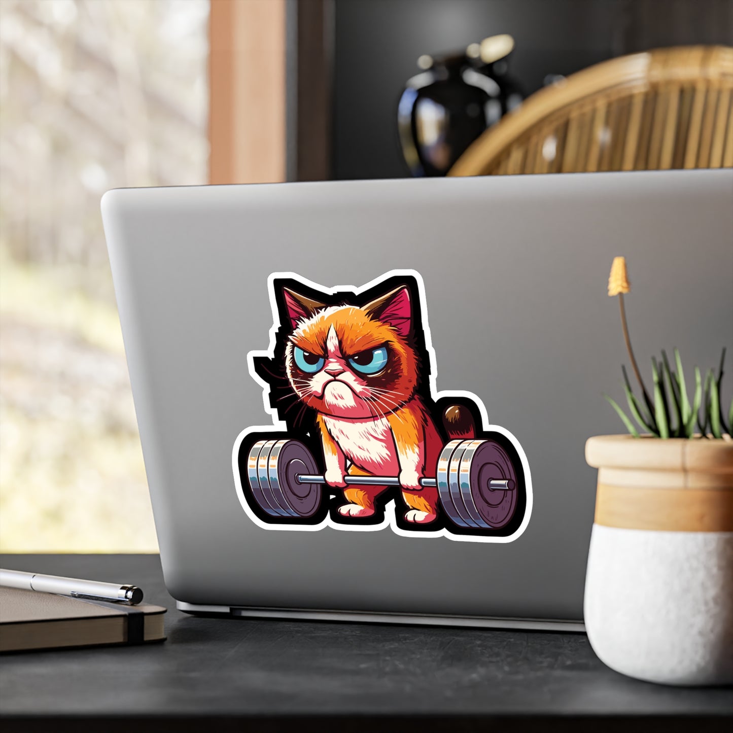 Deadlift Cat Bodybuilding - Weightlifting Sticker for Laptop Sticker. Water Bottle Sticker, Vinyl Muscles Decal - Weightlifting Gift