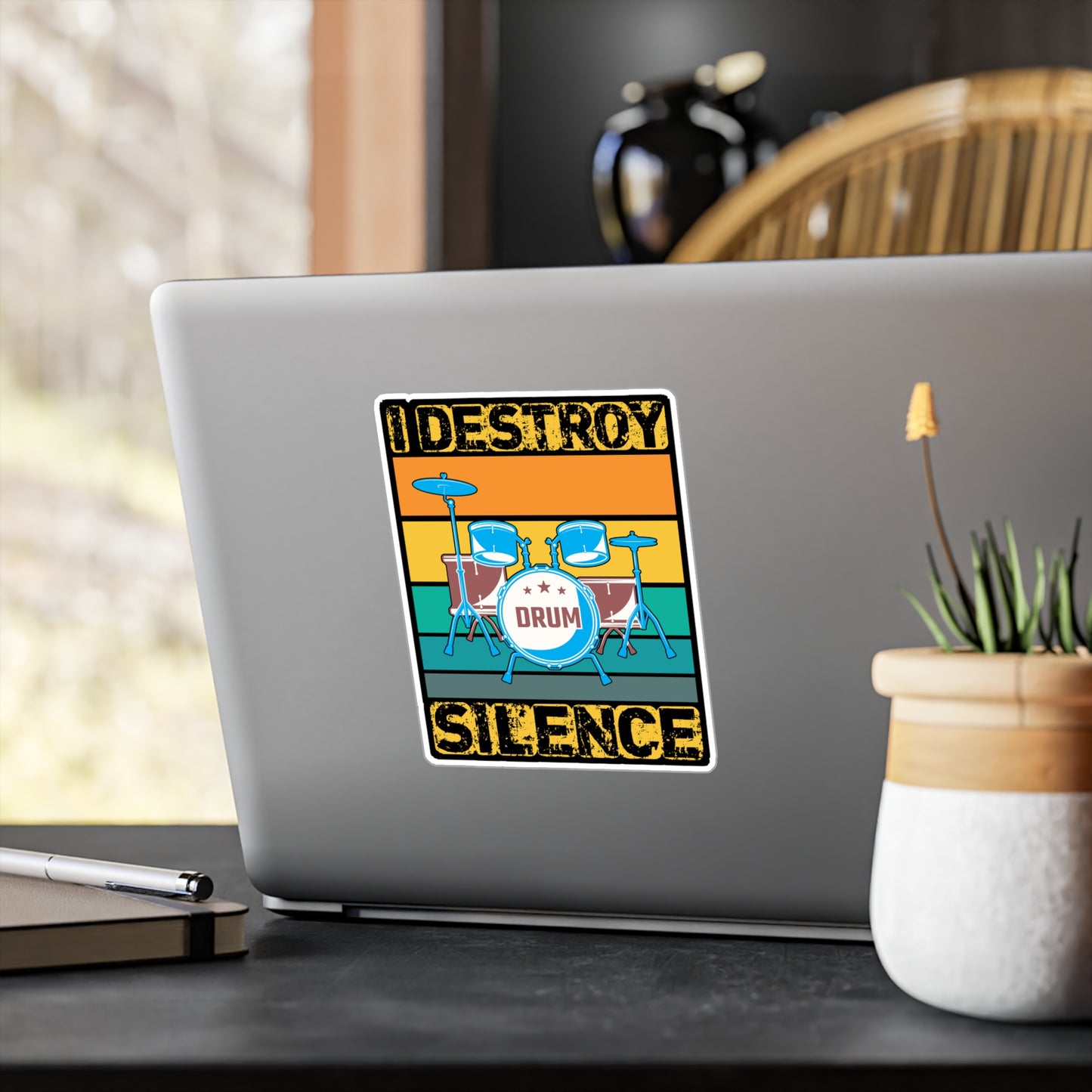 I Destroy Silence - Drums Sticker for Car Window Laptop Sticker, Water Bottle Sticker, Vinyl Drummer Decal, Drum kit Sticker - Drums Gift