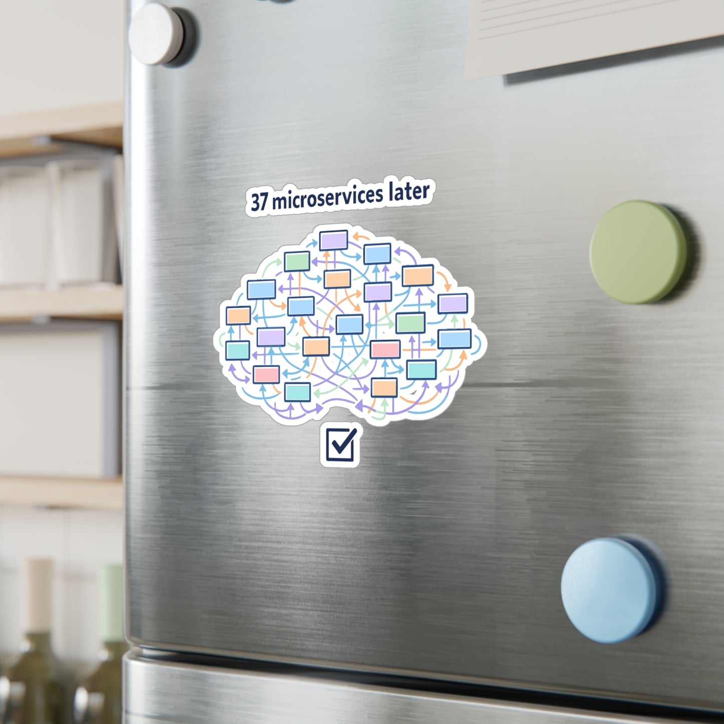 Coding Sticker “37 microservices later” Funny Programmer Decals, Source-Code Geek Semicolon Design, Waterproof Vinyl for Laptop, Water Bottle