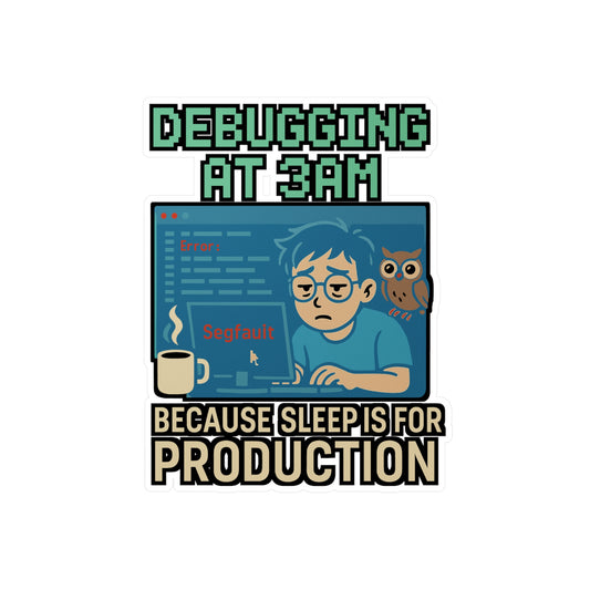 Debugging At 3AM - Programmer Sticker for Laptop or Water Bottle - Funny Gift for Developers, Coders, Tech Enthusiasts
