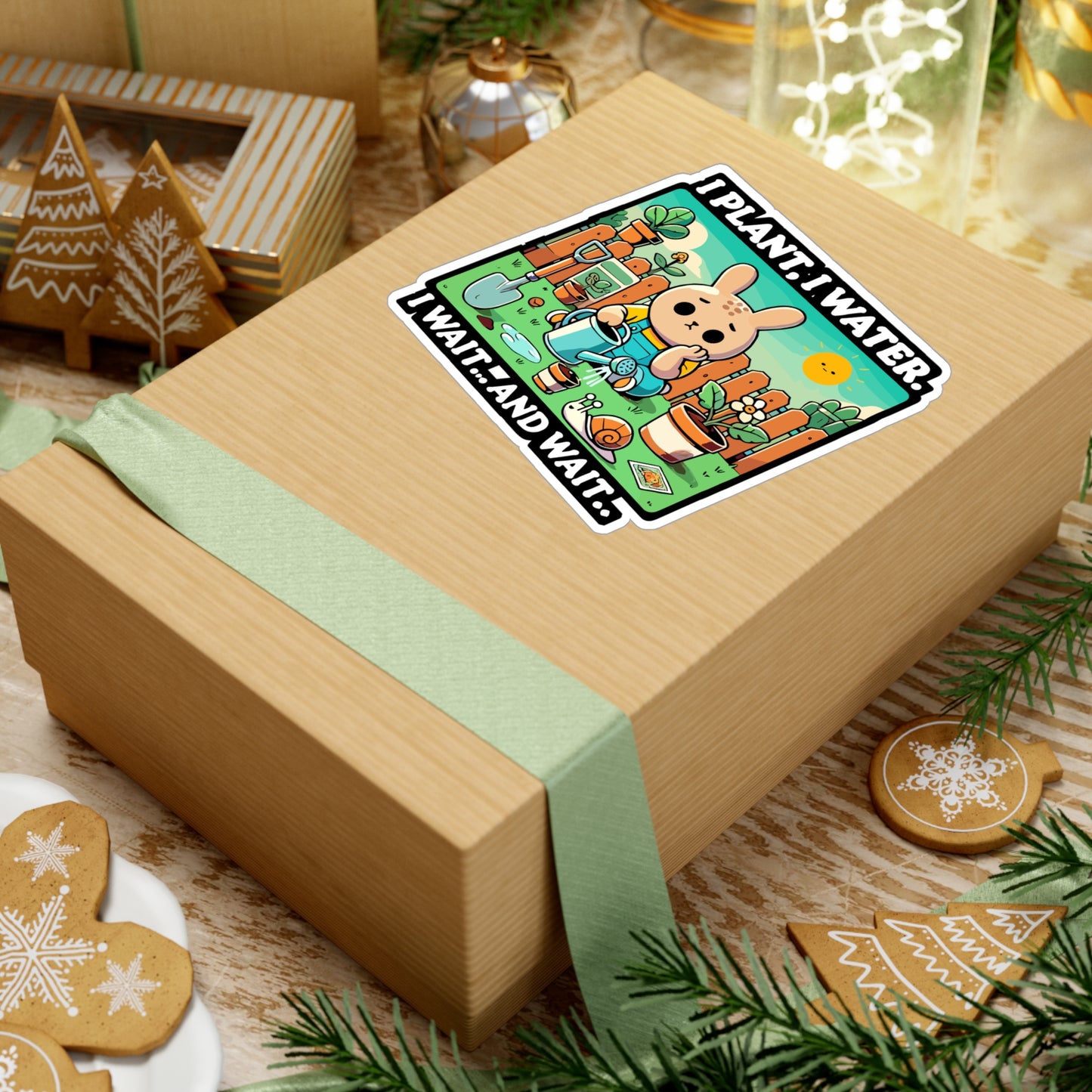 I Plant I Water I Wait and Wait - Gardening humor Sticker for Laptop Sticker. Water Bottle Sticker, Vinyl Cute bunny Decal - Gardening humor Gift