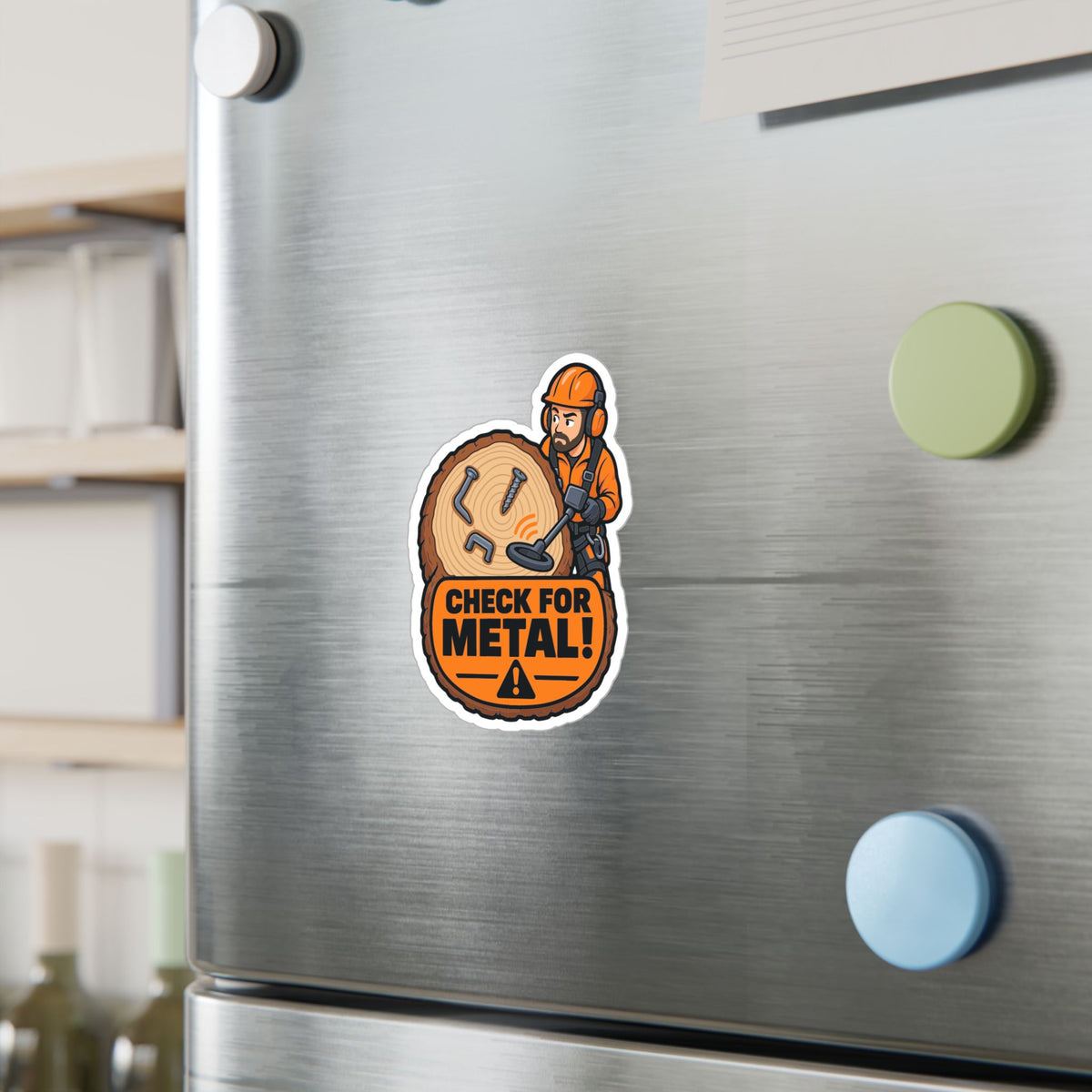 Tree Sticker "Check for Metal!" – Funny Tree Worker and Branch Manager Decals for Laptop or Water Bottle