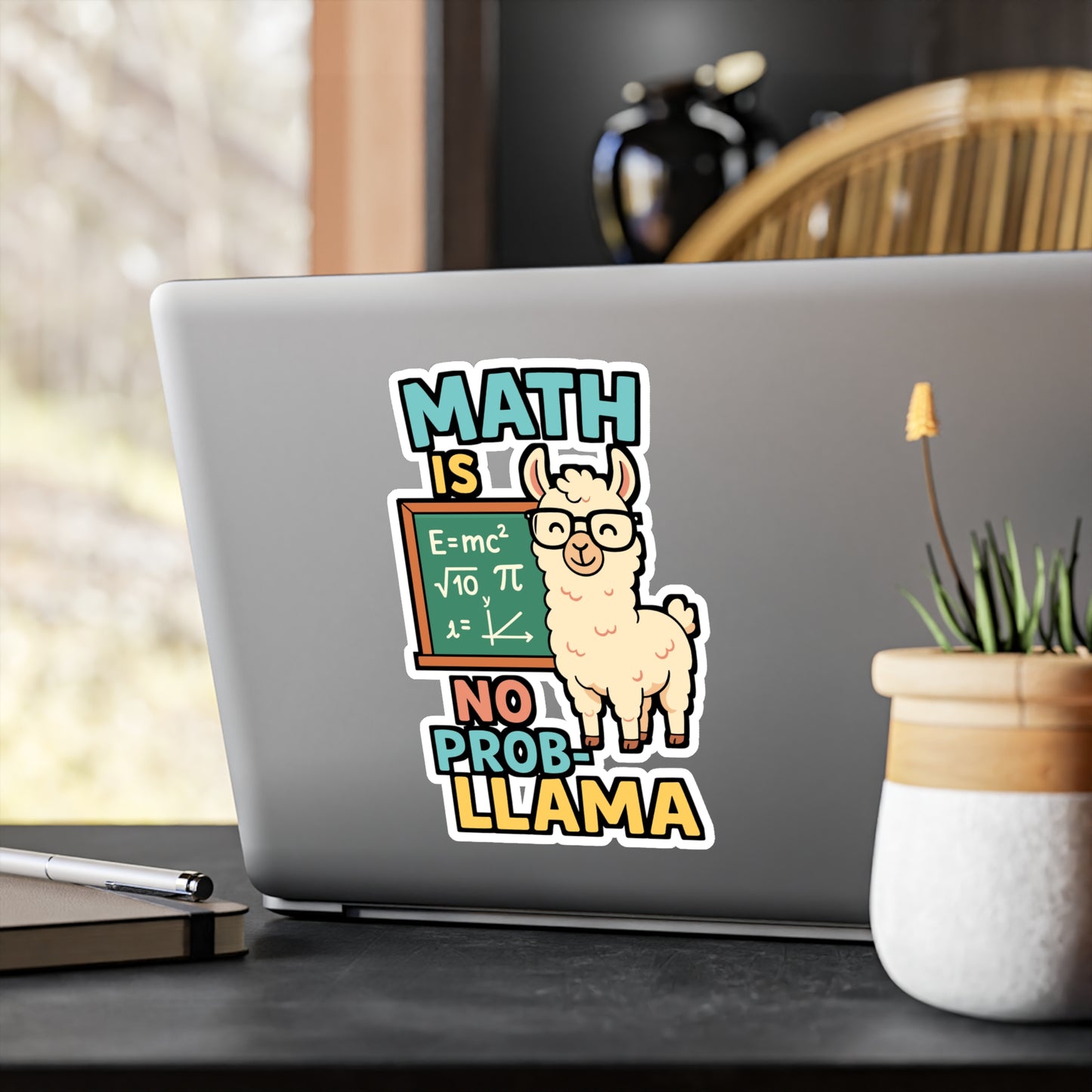 Math Is No Prob-Llama – Funny Math Teacher Sticker for Laptop, Water Bottle & Classroom Gifts