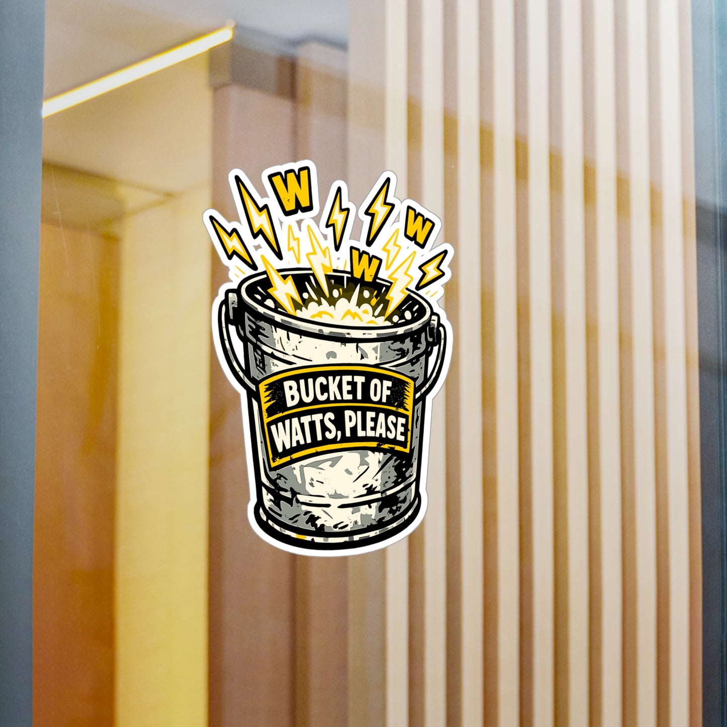 Electrician Sticker Bucket of Watts, Please Funny Cable Wire Design – Waterproof Vinyl sticker decals for Laptop, Water Bottle