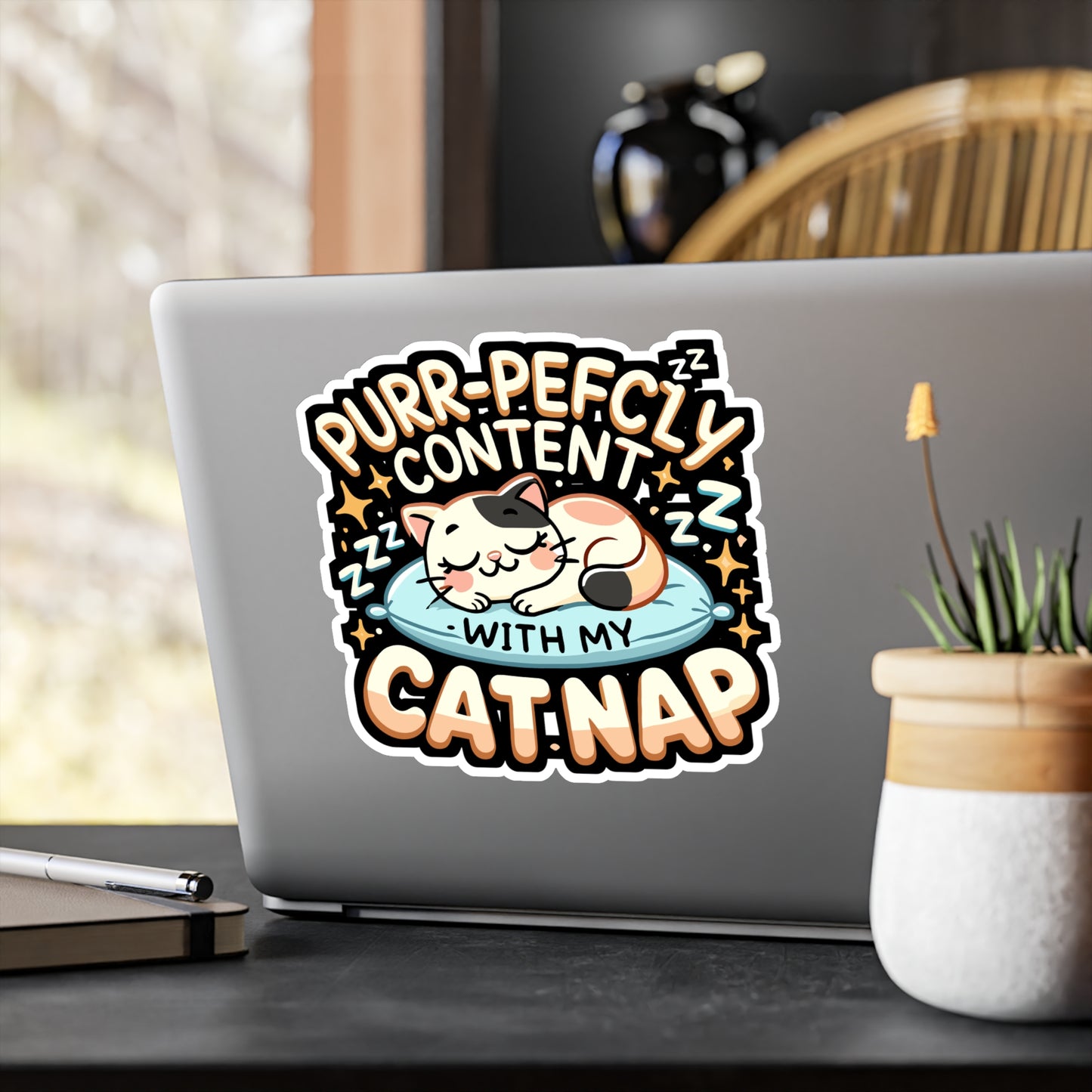 Purr-fectly Content with My Cat Nap - Cat nap Sticker for Laptop Sticker. Water Bottle Sticker, Vinyl Cute cat Decal - Cat nap Gift