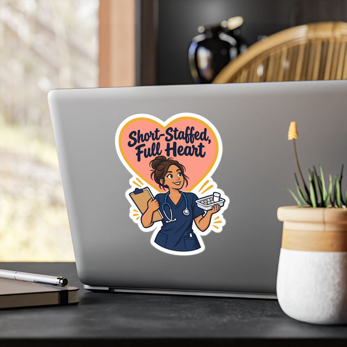 Nurse Sticker “Short-Staffed, Full Heart” Vinyl Decals for Laptop, Water Bottle, Nursing Student Gift
